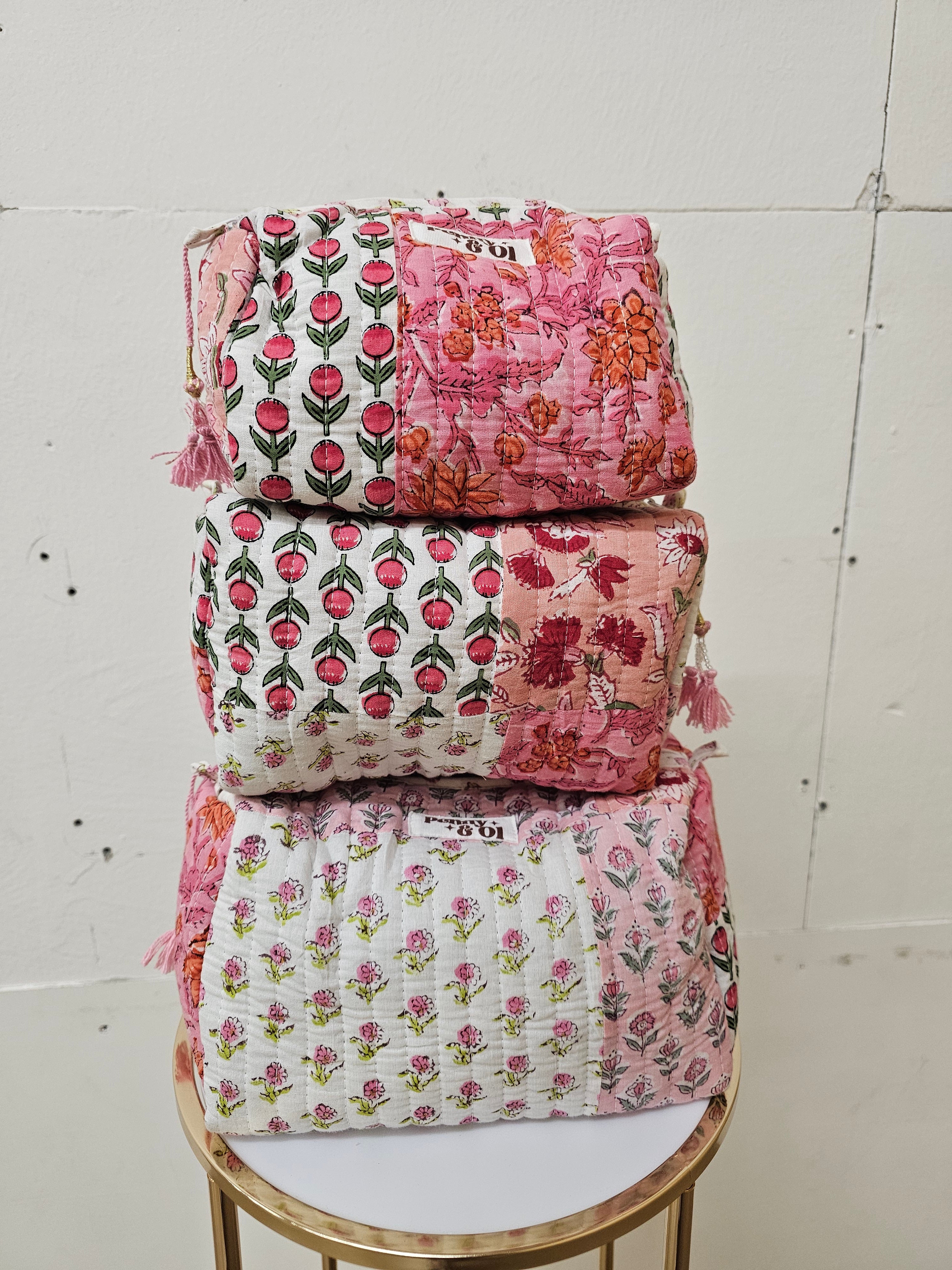 Baby pink patchwork waterproof pouches
