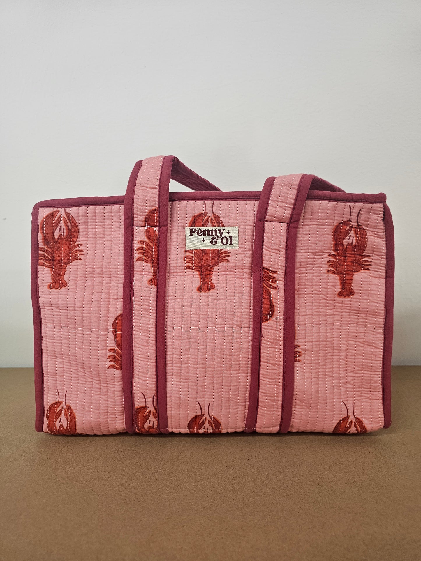 Pink Lobster Collection tote bags. Cotton tote bags all sizes