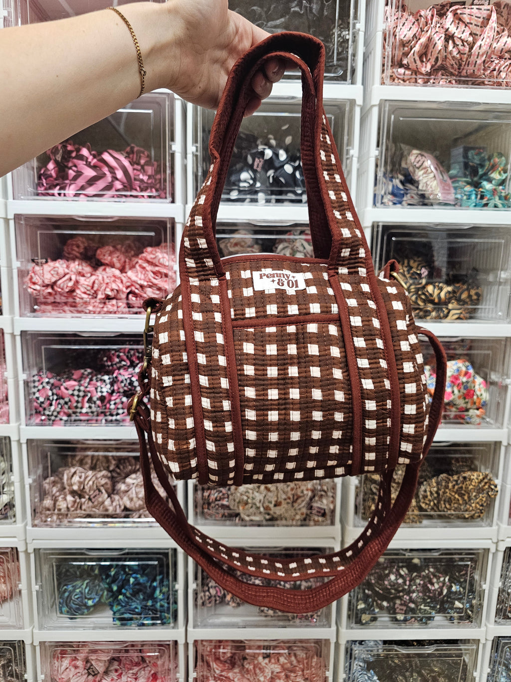 Chocolate Gingham MINI DUFFLE Tote Bags - Penny & Ol