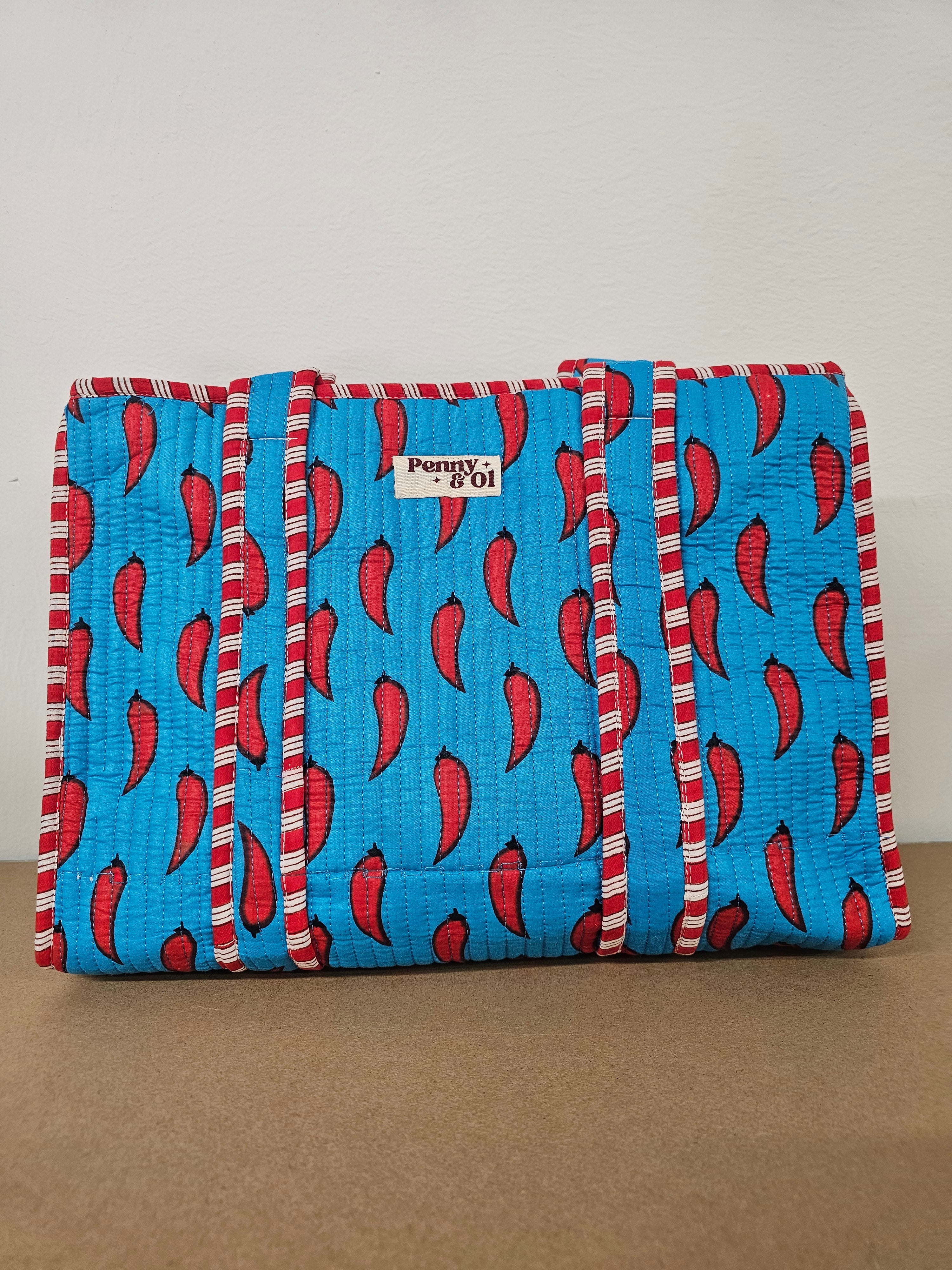 Blue Chilli Collection. Cotton, handmade tote bags.