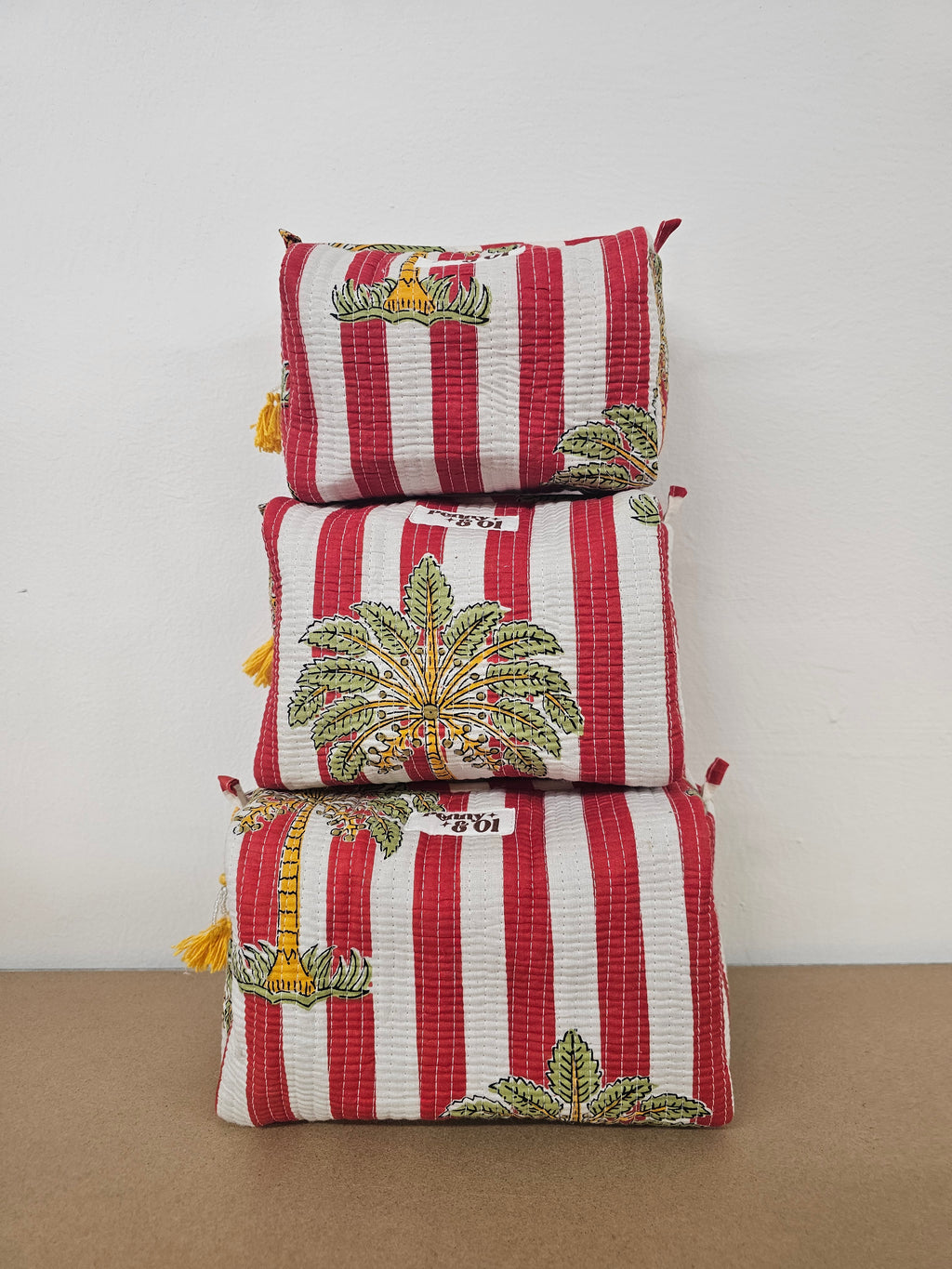 Red Striped Palm Tree Waterproof Zip pouch.