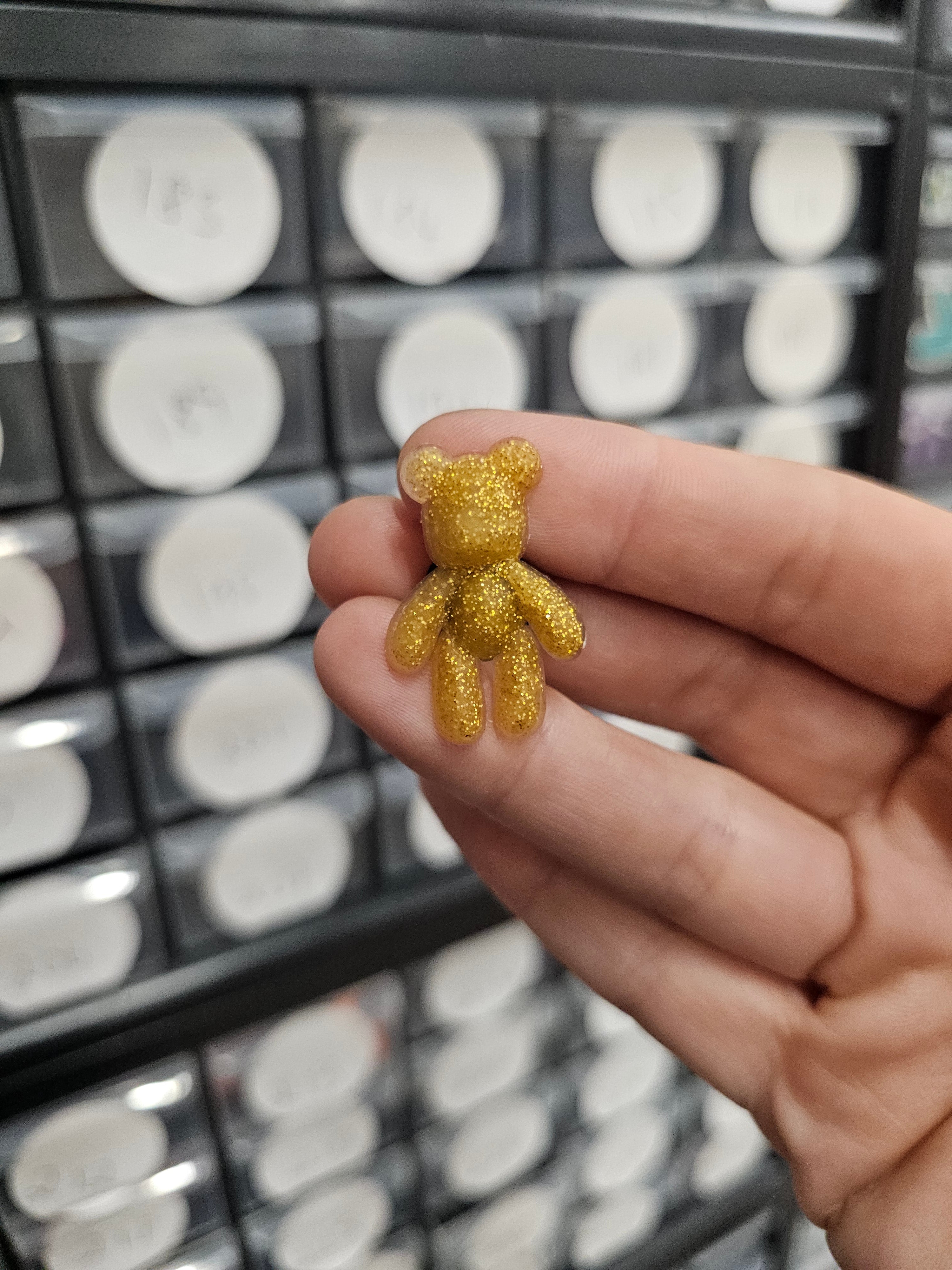 Small gold glitter teddy shoe charm