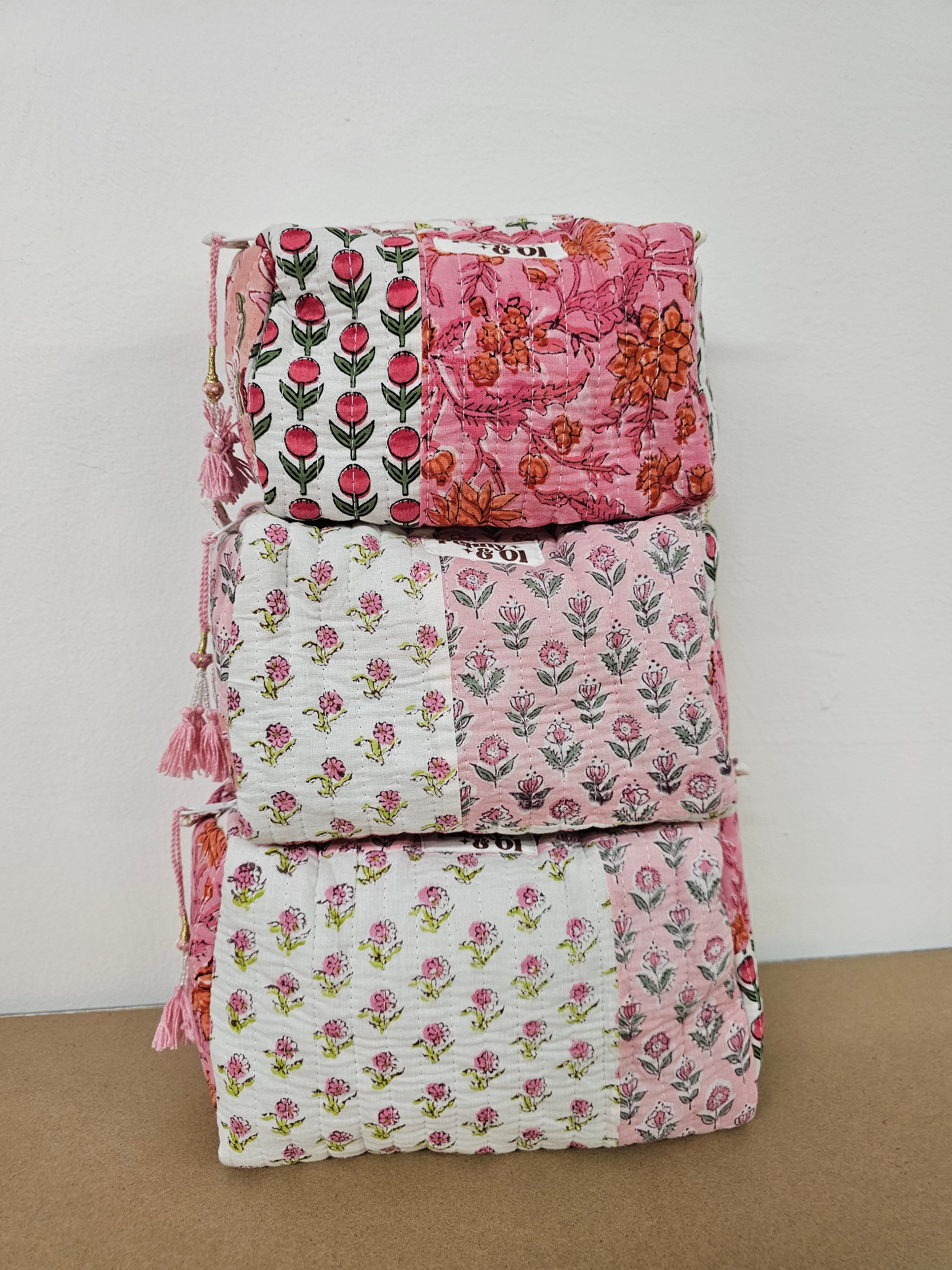 Baby pink patchwork waterproof pouches