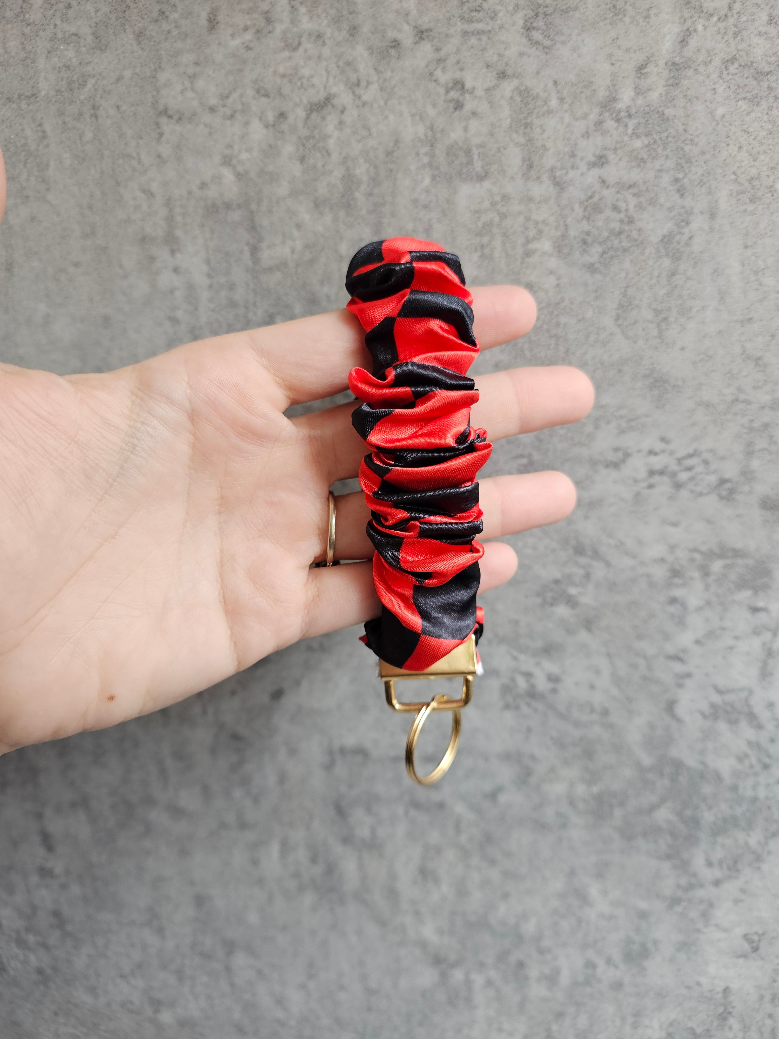 Red and black checkerboard Scrunchie Keyring