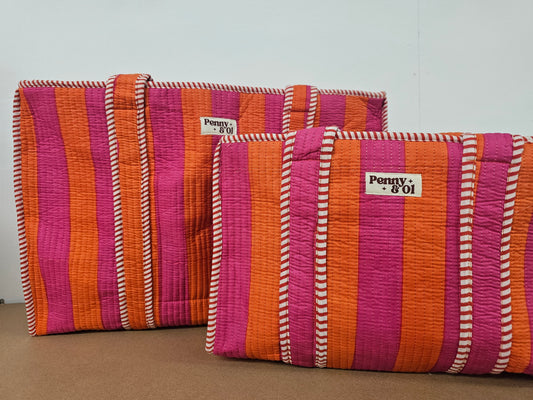 Pink & Orange Stripes Collection. Cotton, handmade tote bags