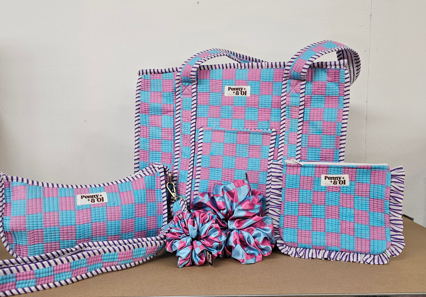 Bubblegum checkerboard collection, tote bags. Cotton tote bags all sizes
