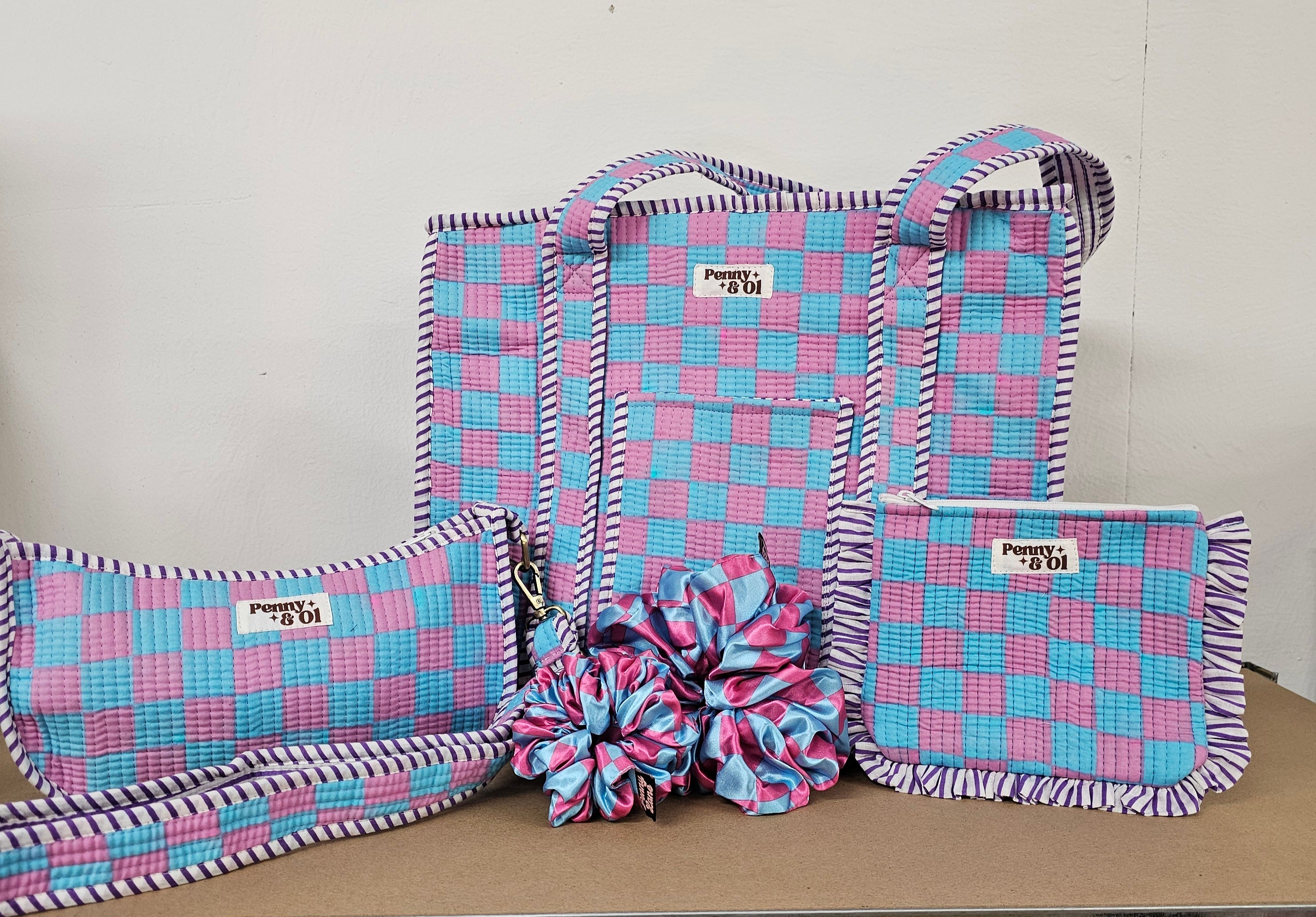 Bubblegum checkerboard collection, tote bags. Cotton tote bags all sizes