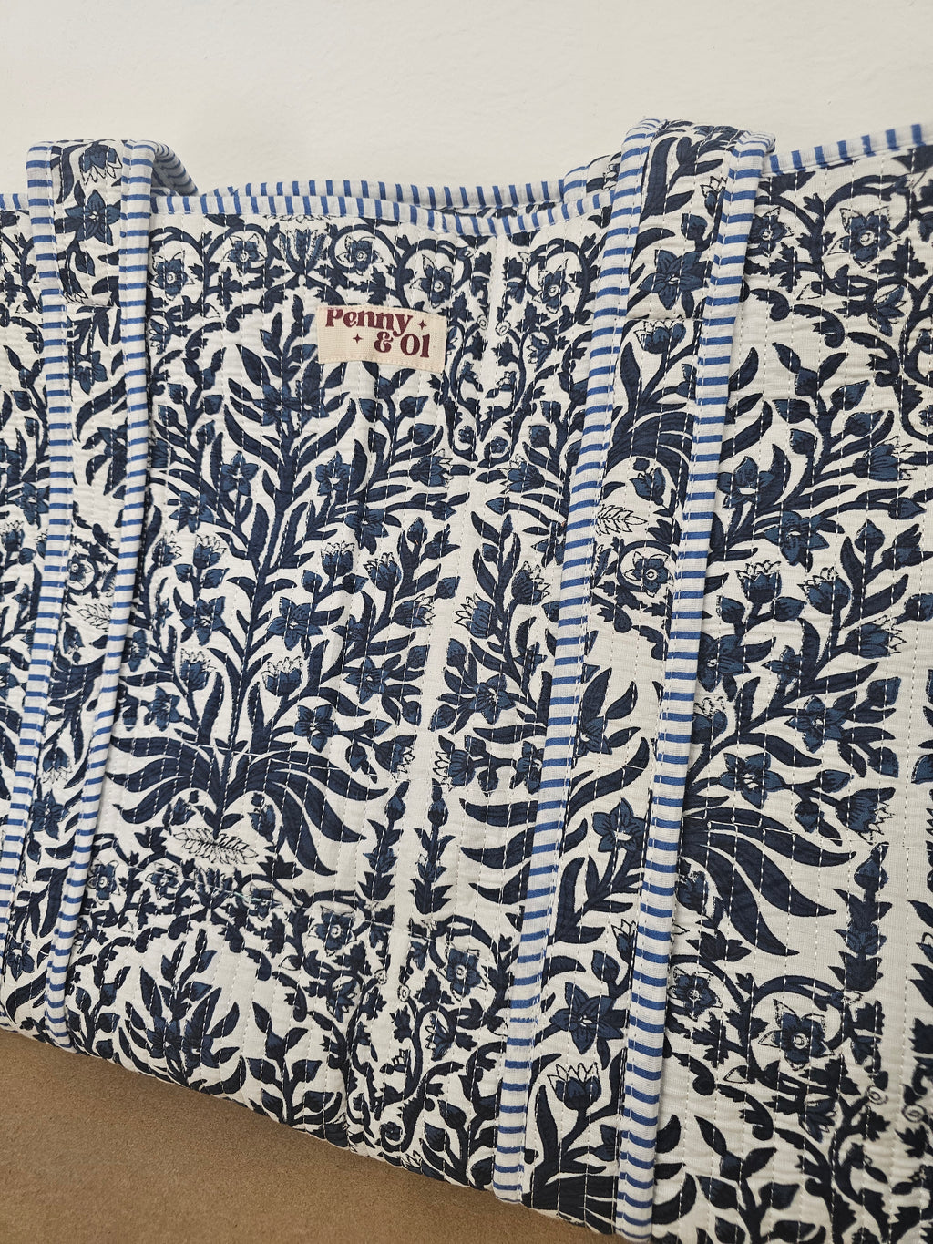 Navy Bloom Collection tote bags. Cotton tote bags all sizes