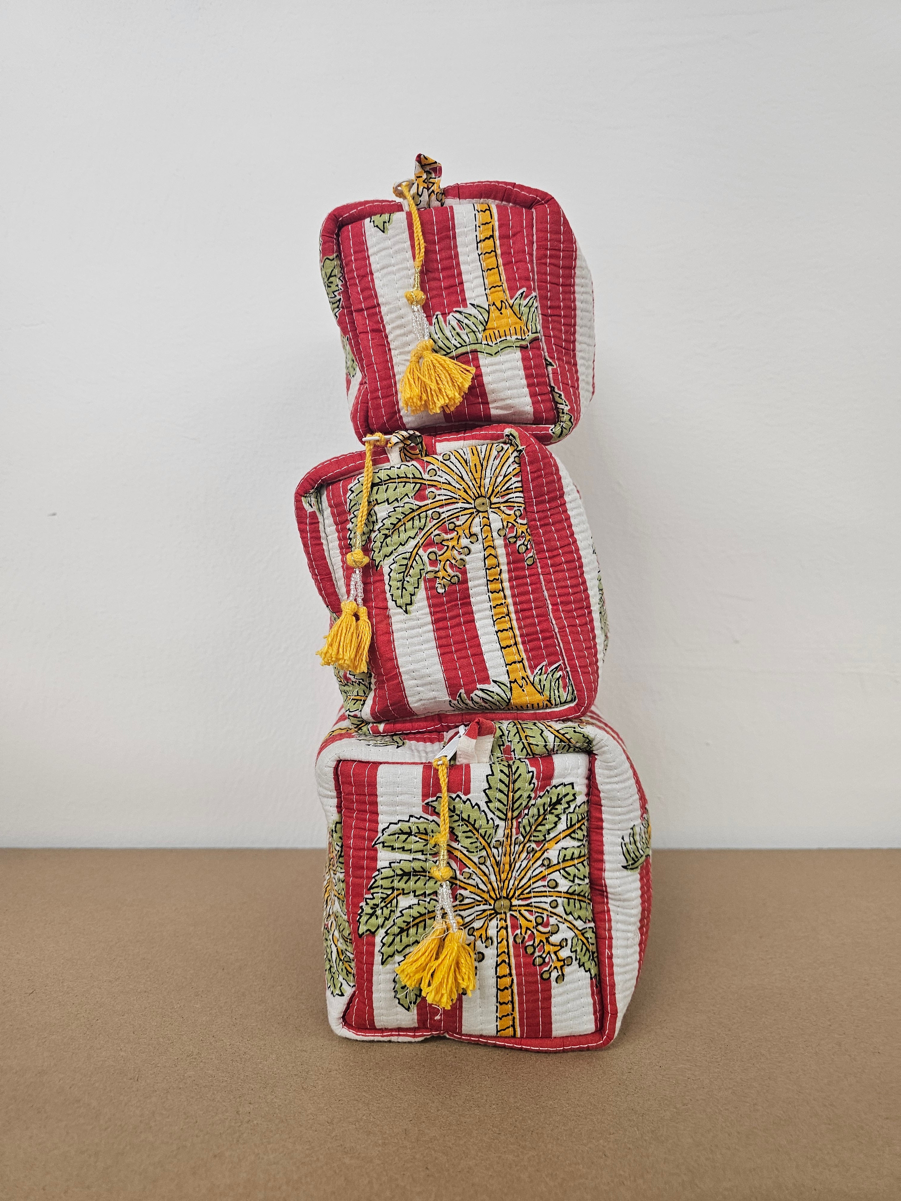 Red Striped Palm Tree Waterproof Zip pouch.