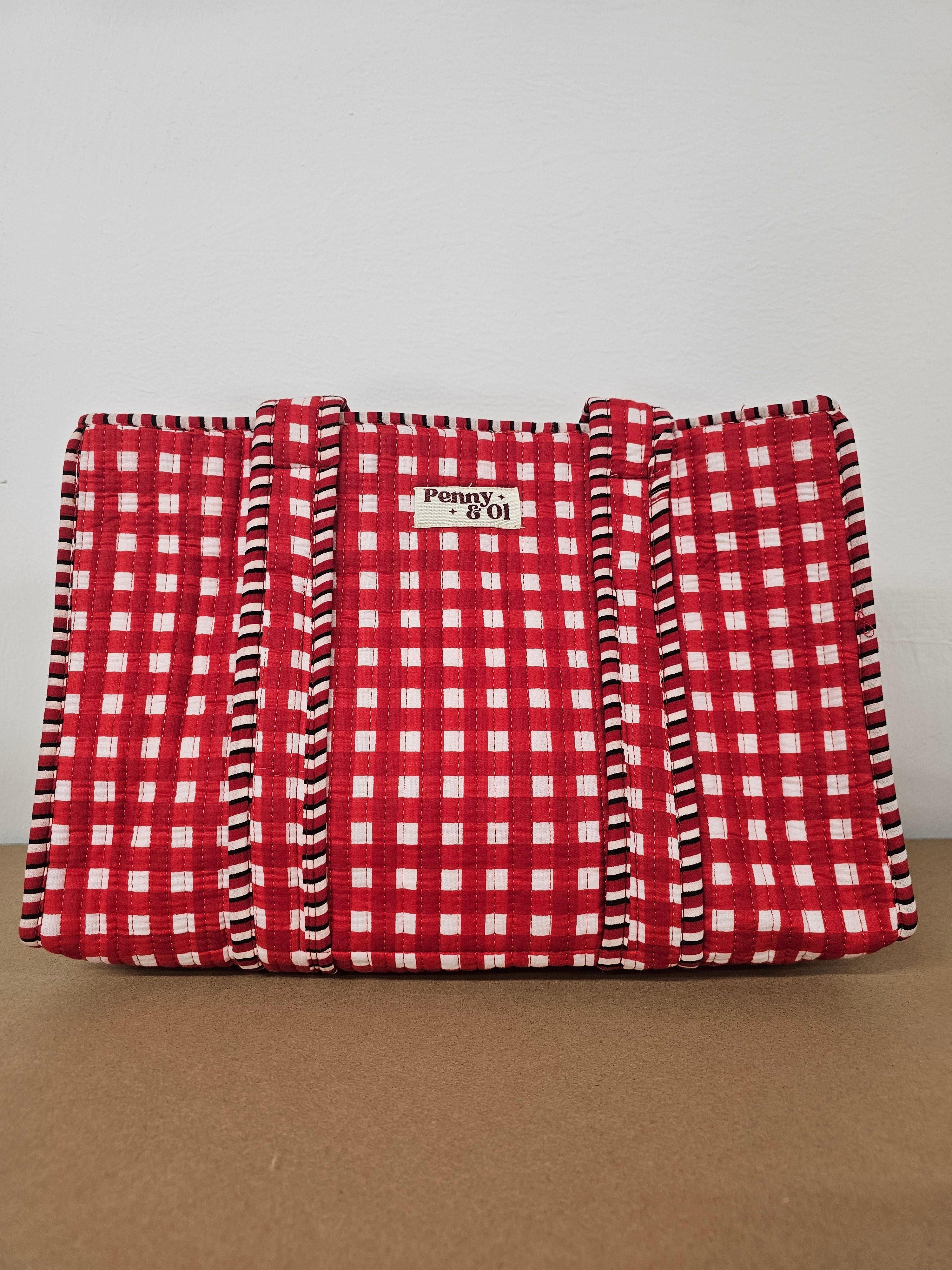 Red Gingham Collection. Cotton, handmade tote bags