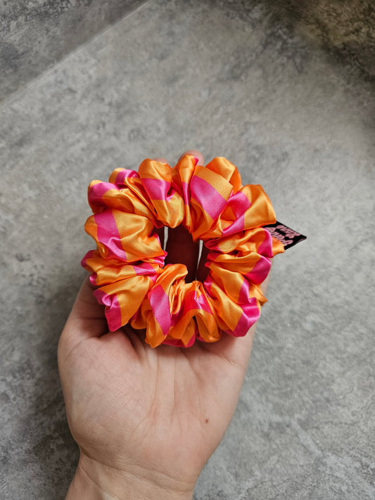 Pink and Orange Stripes MIDI Satin Hair Scrunchie