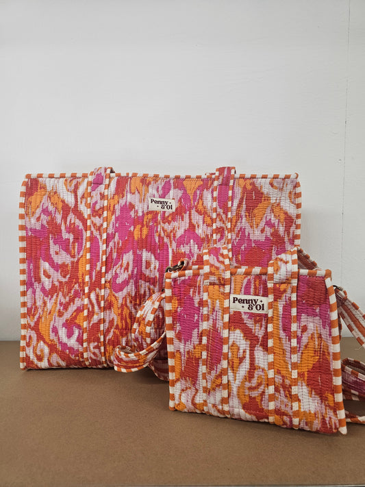 Pink & Orange Marble Collection tote bags. Cotton tote bags all sizes