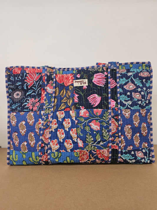 Blue Patchwork Cotton, handmade tote bags