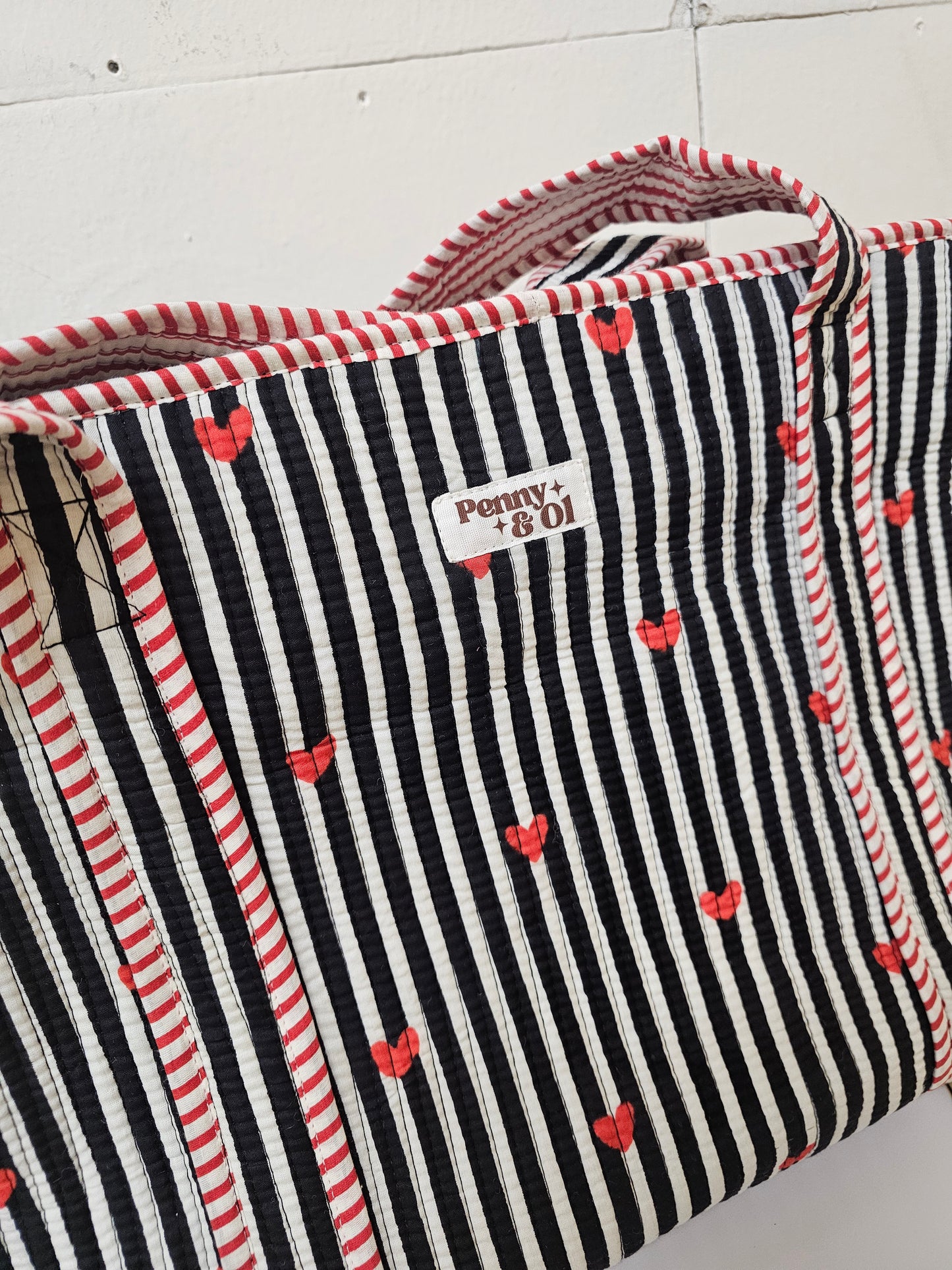 Black Striped Hearts collection, tote bags. Cotton tote bags all sizes