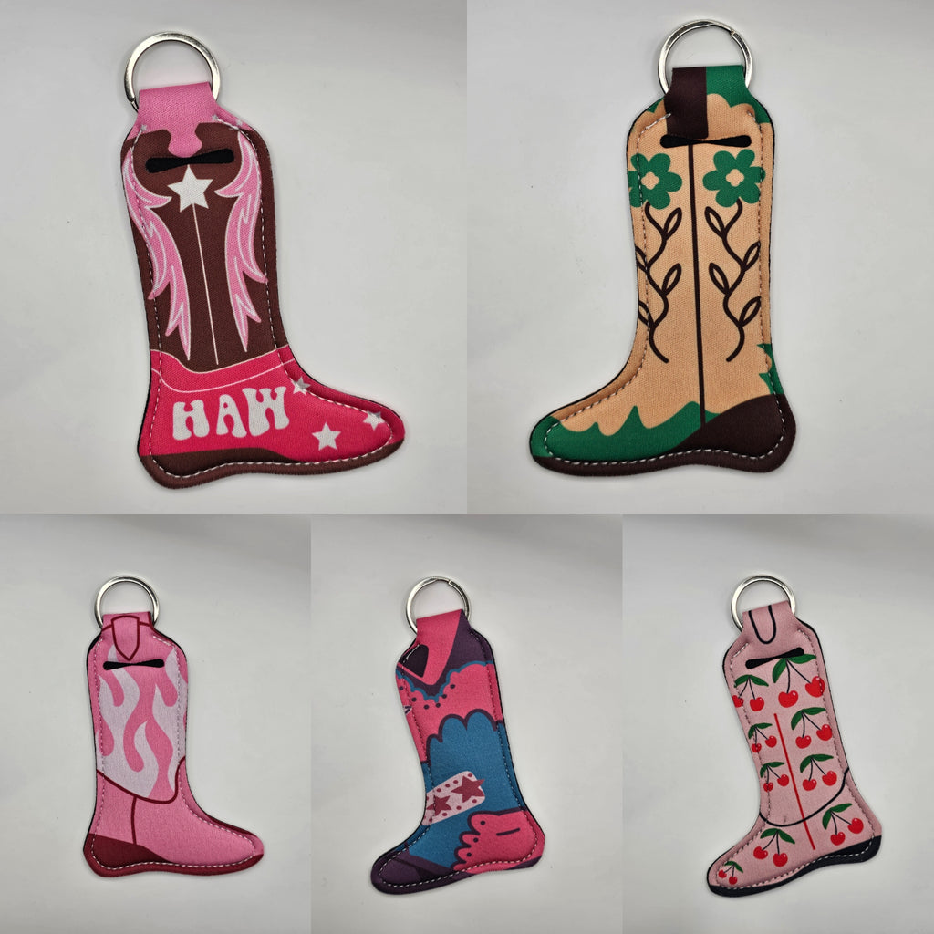 Cowgirl boot keyring, Lip balm holder, New in PLS neoprene keyring