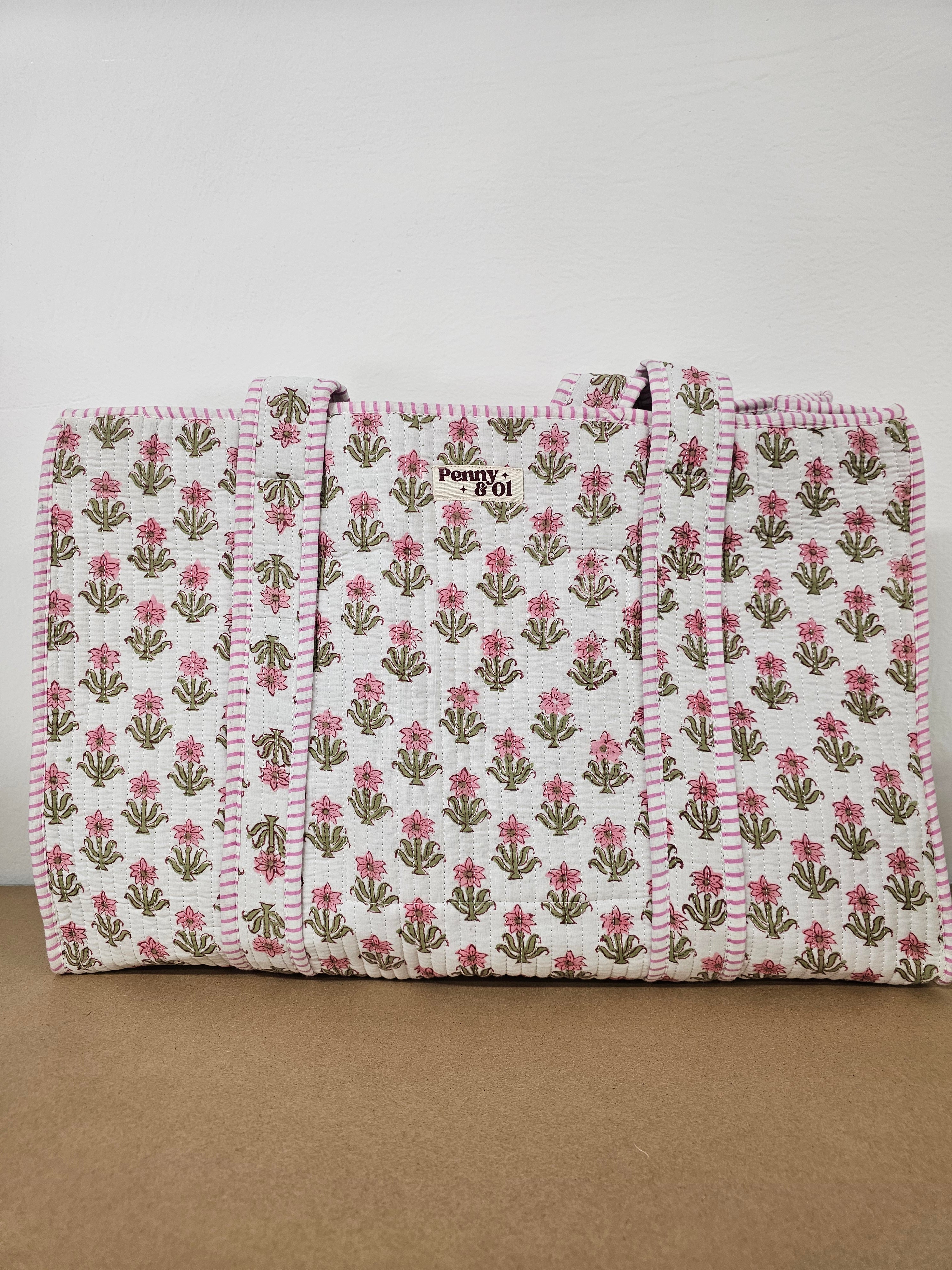 Baby Pink Floral Collection. Cotton, handmade tote bags.