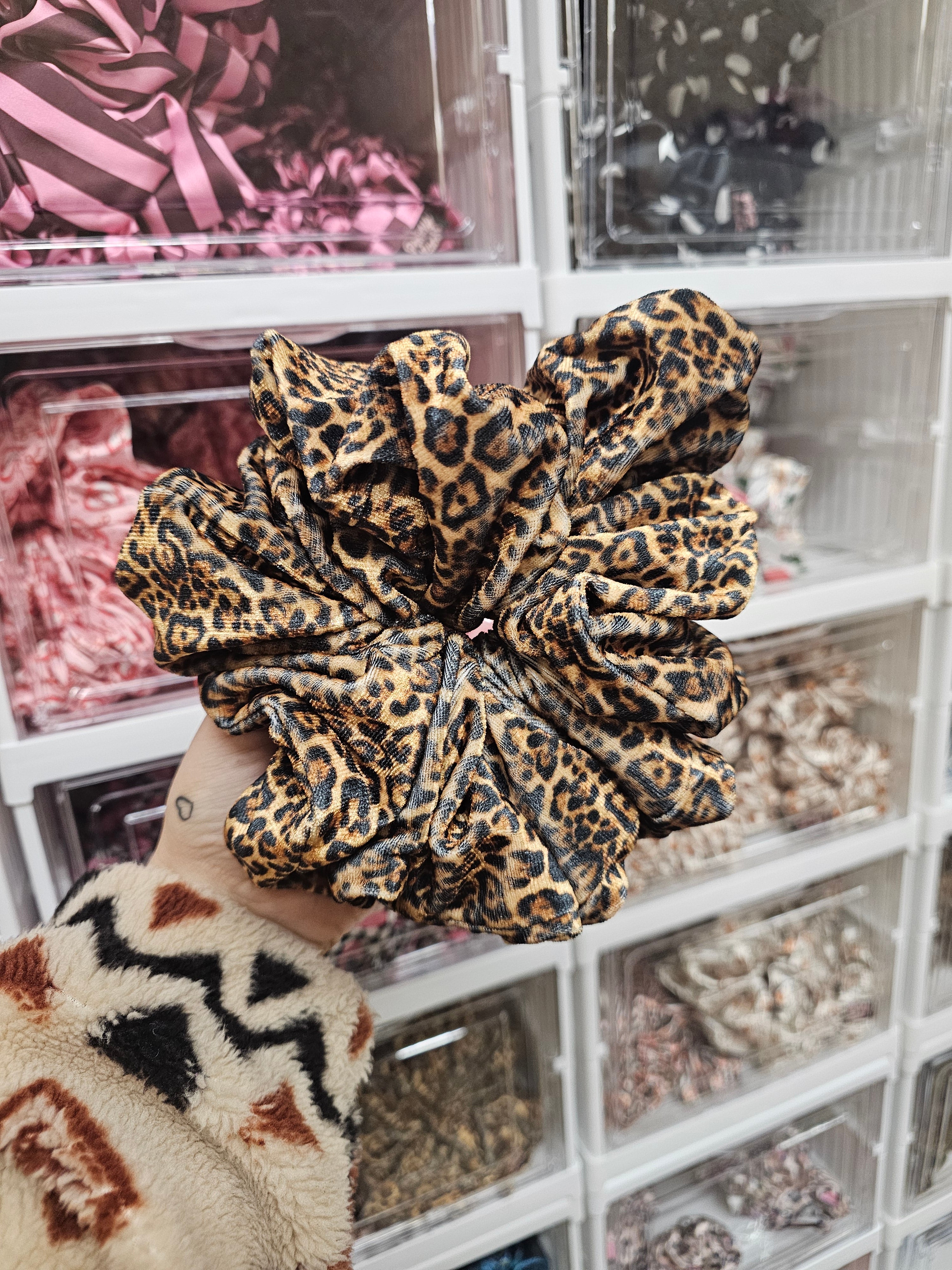 Leopard Print Velvet XL Hair Scrunchie