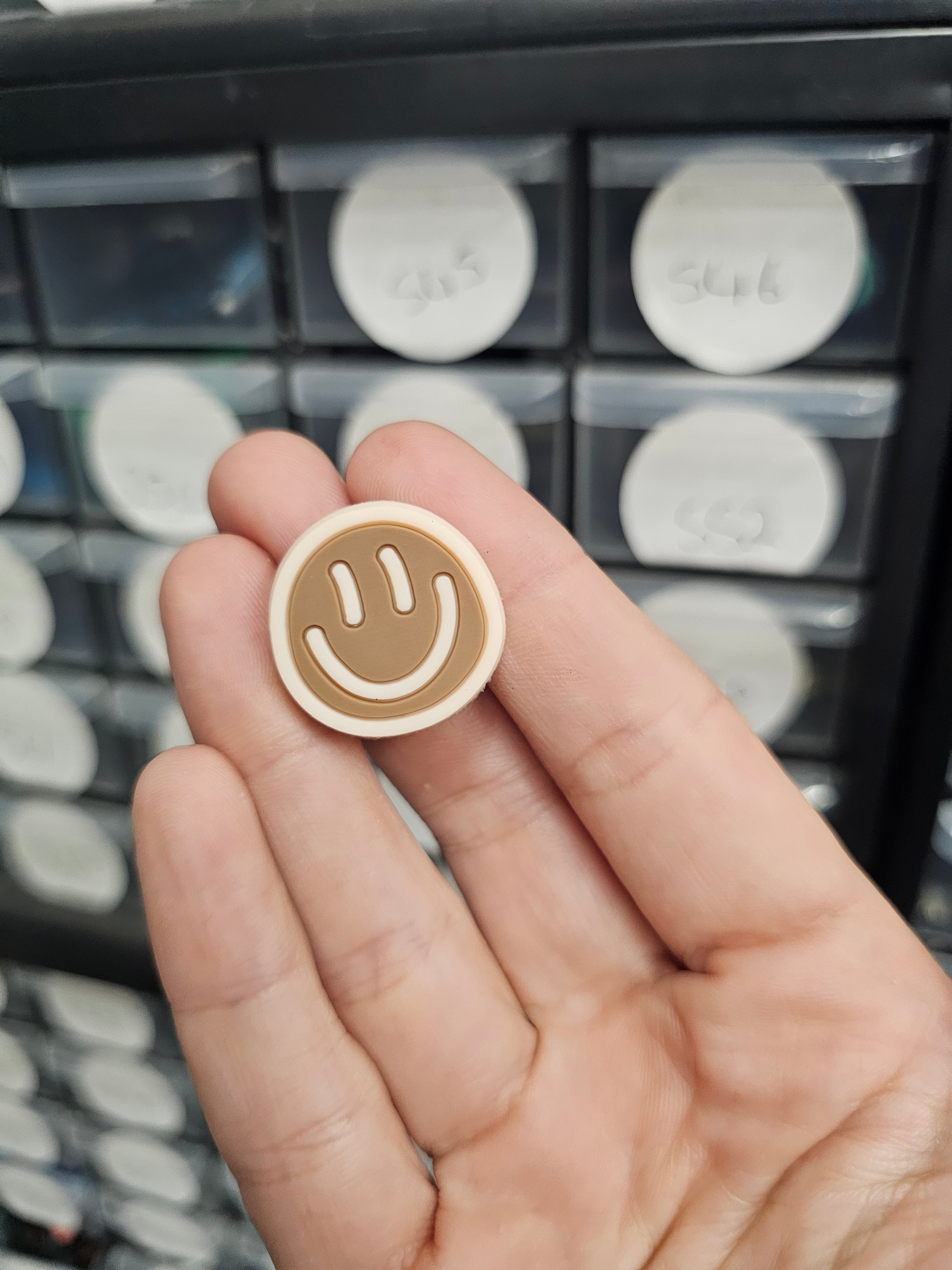 Brown with beige smiley shoe charm