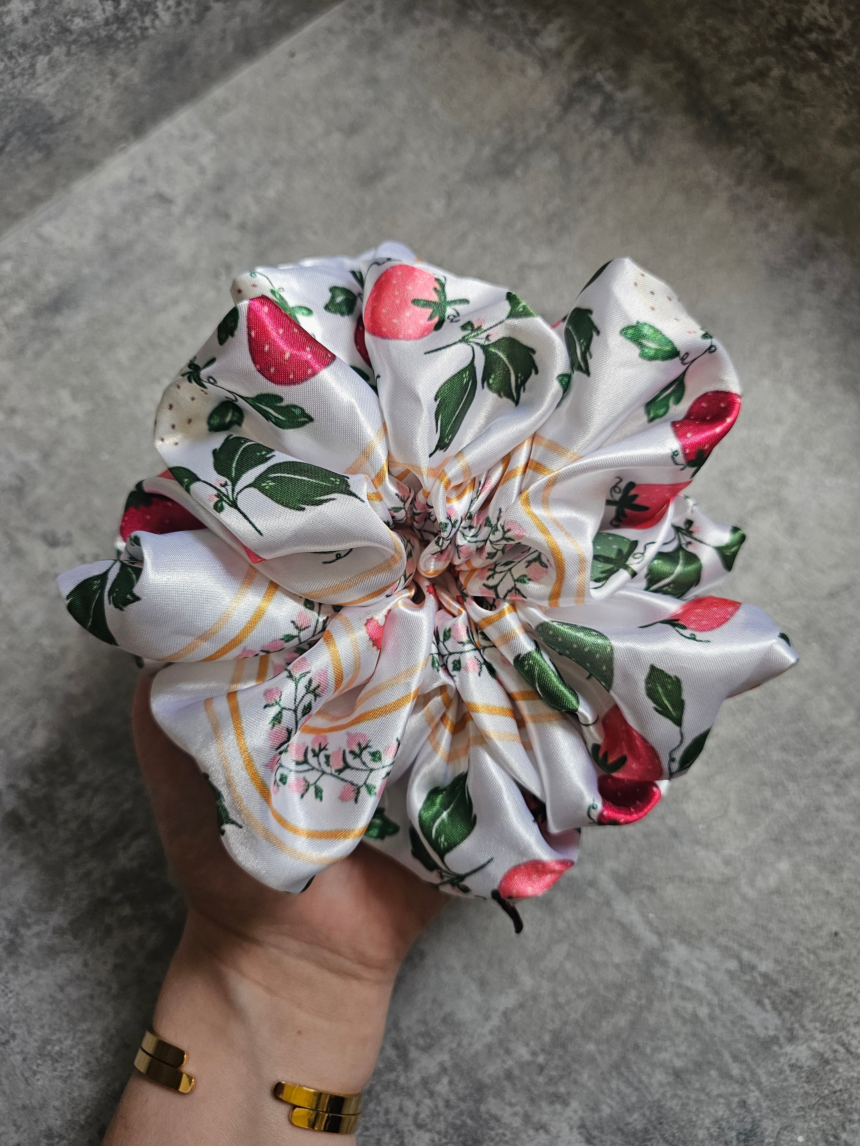 Strawberry Vines XL Satin Hair Scrunchie