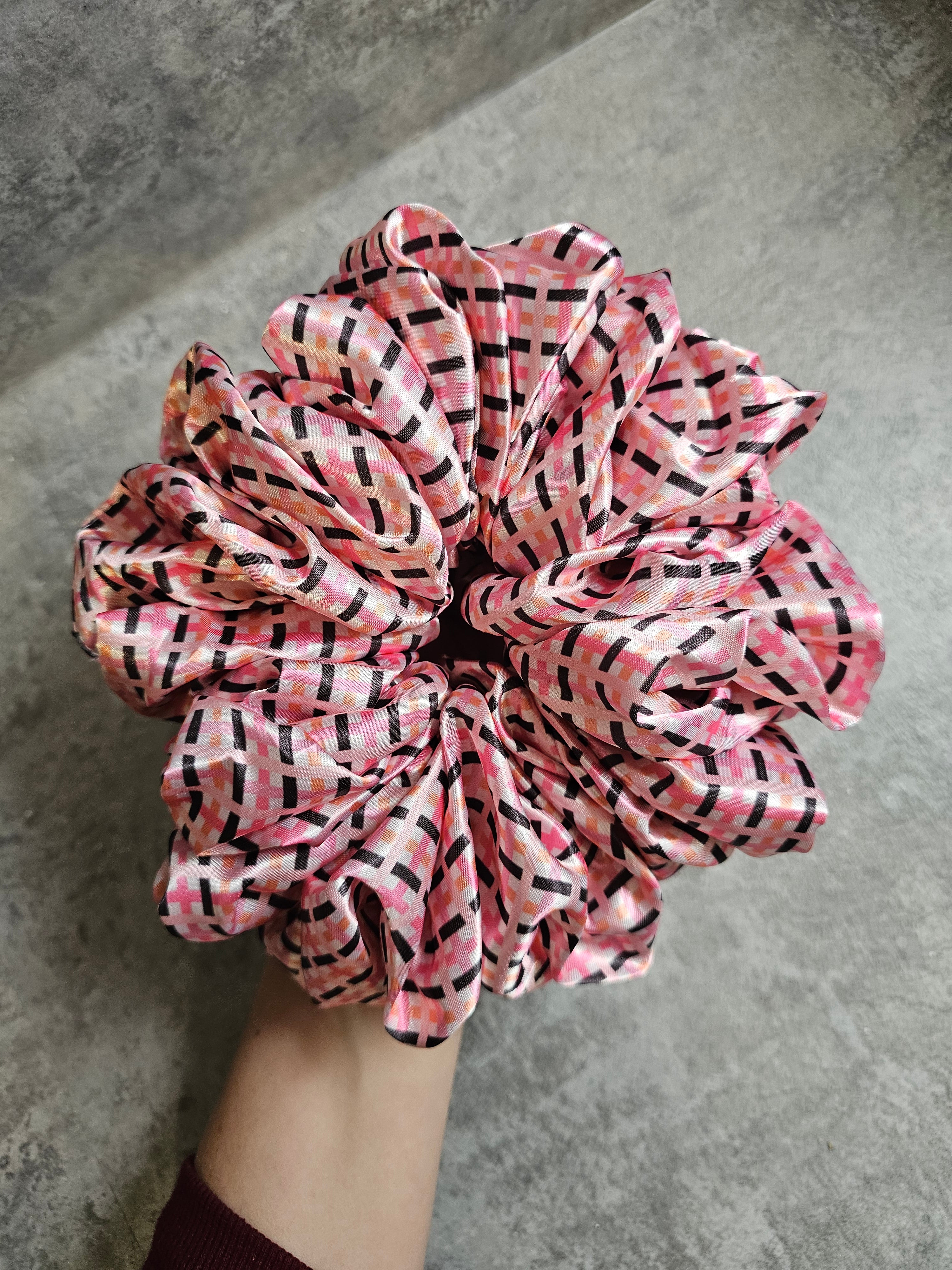 Pink Tartan JUMBO hair scrunchies.