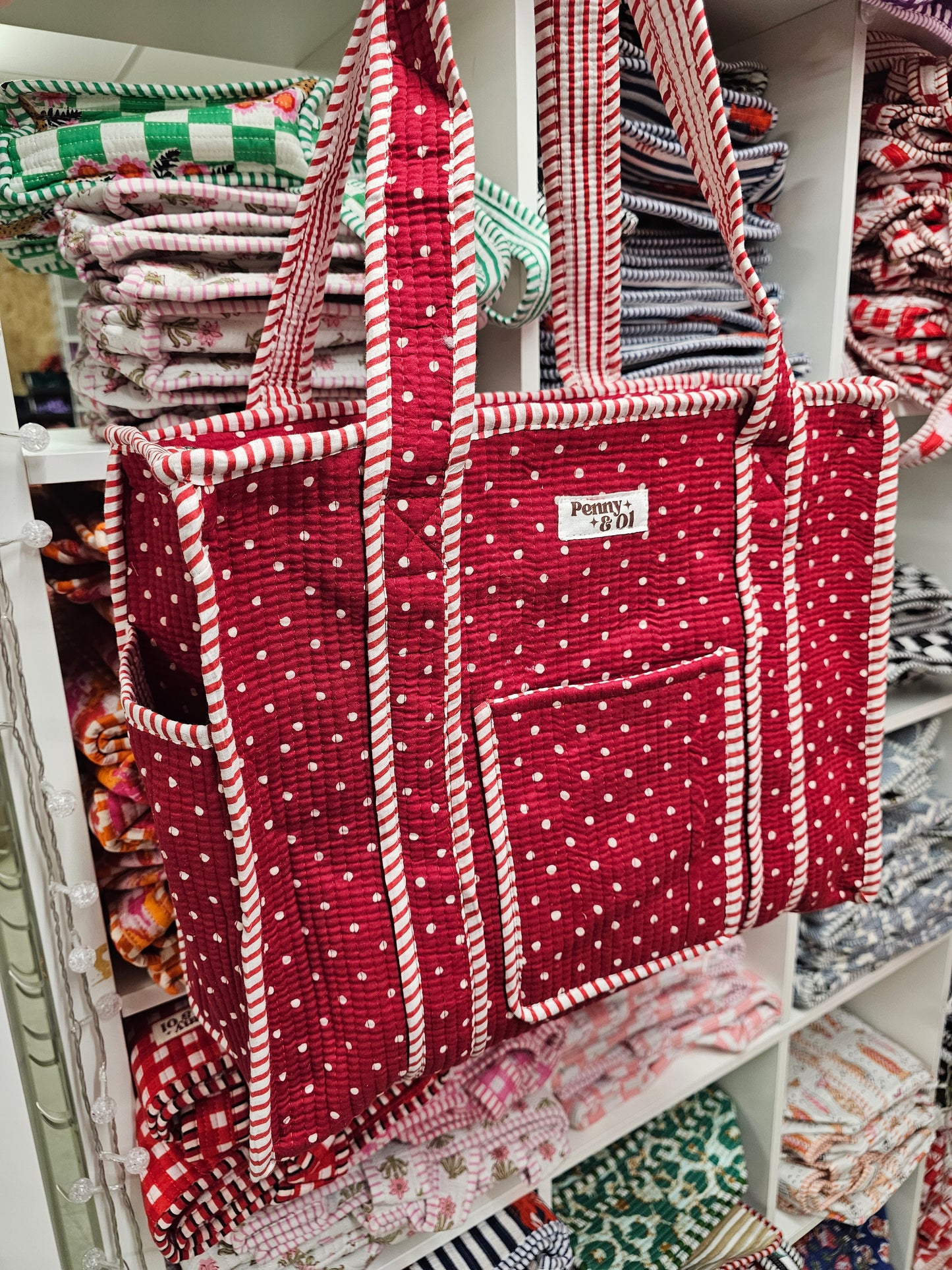 Red Polka Dot collection, tote bags. Cotton tote bags all sizes.