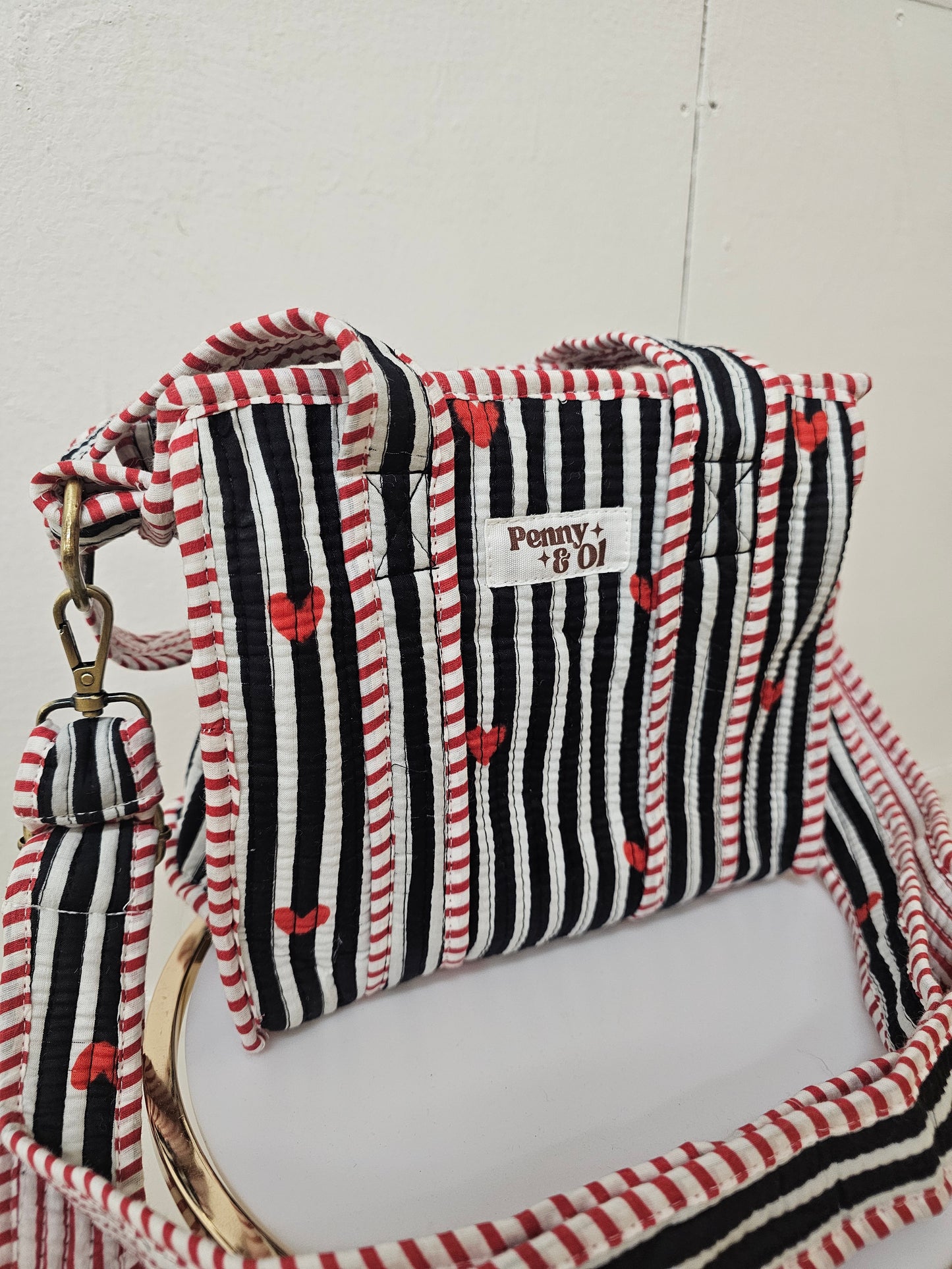 Black Striped Hearts collection, tote bags. Cotton tote bags all sizes