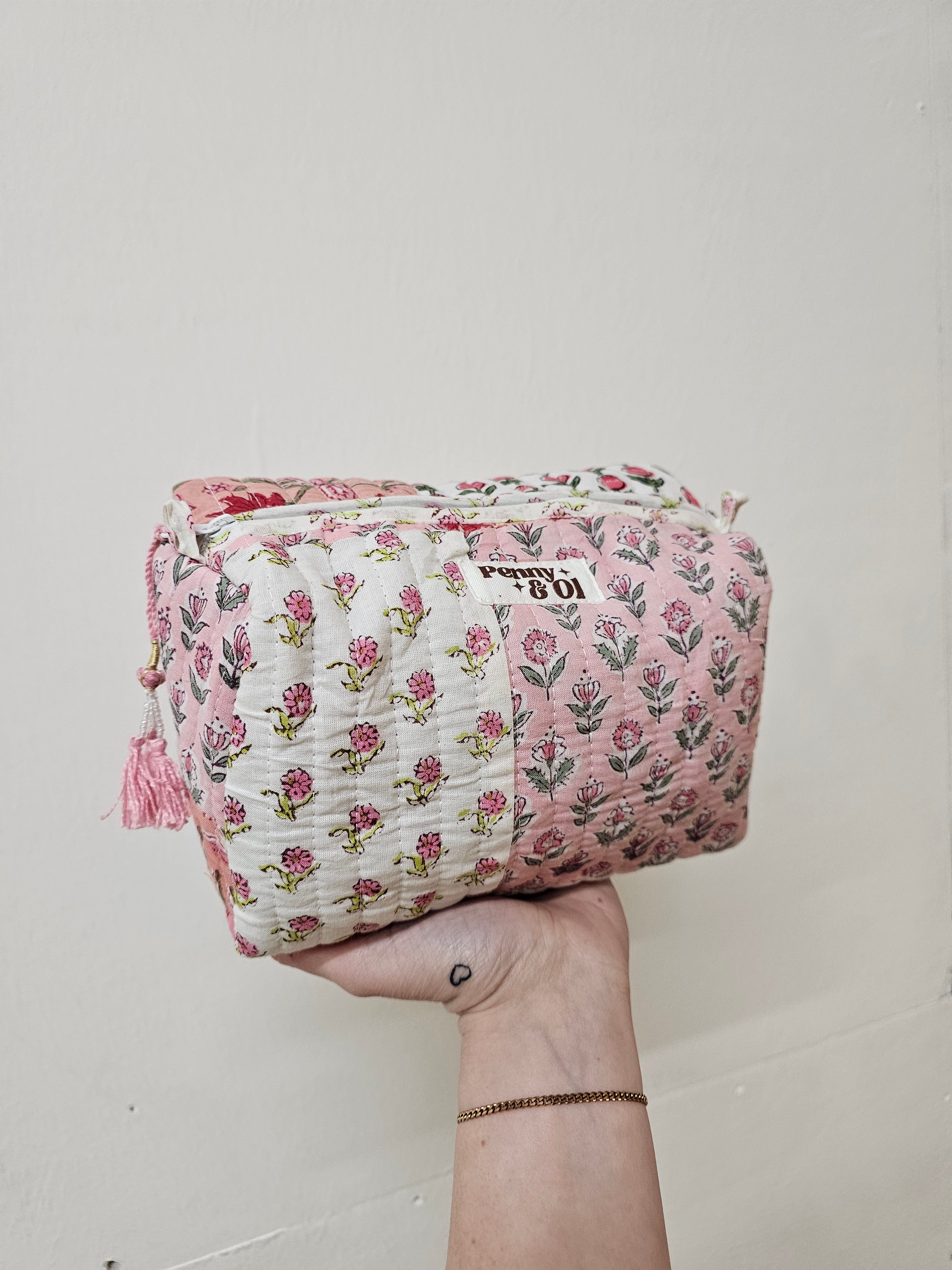 Baby pink patchwork waterproof pouches
