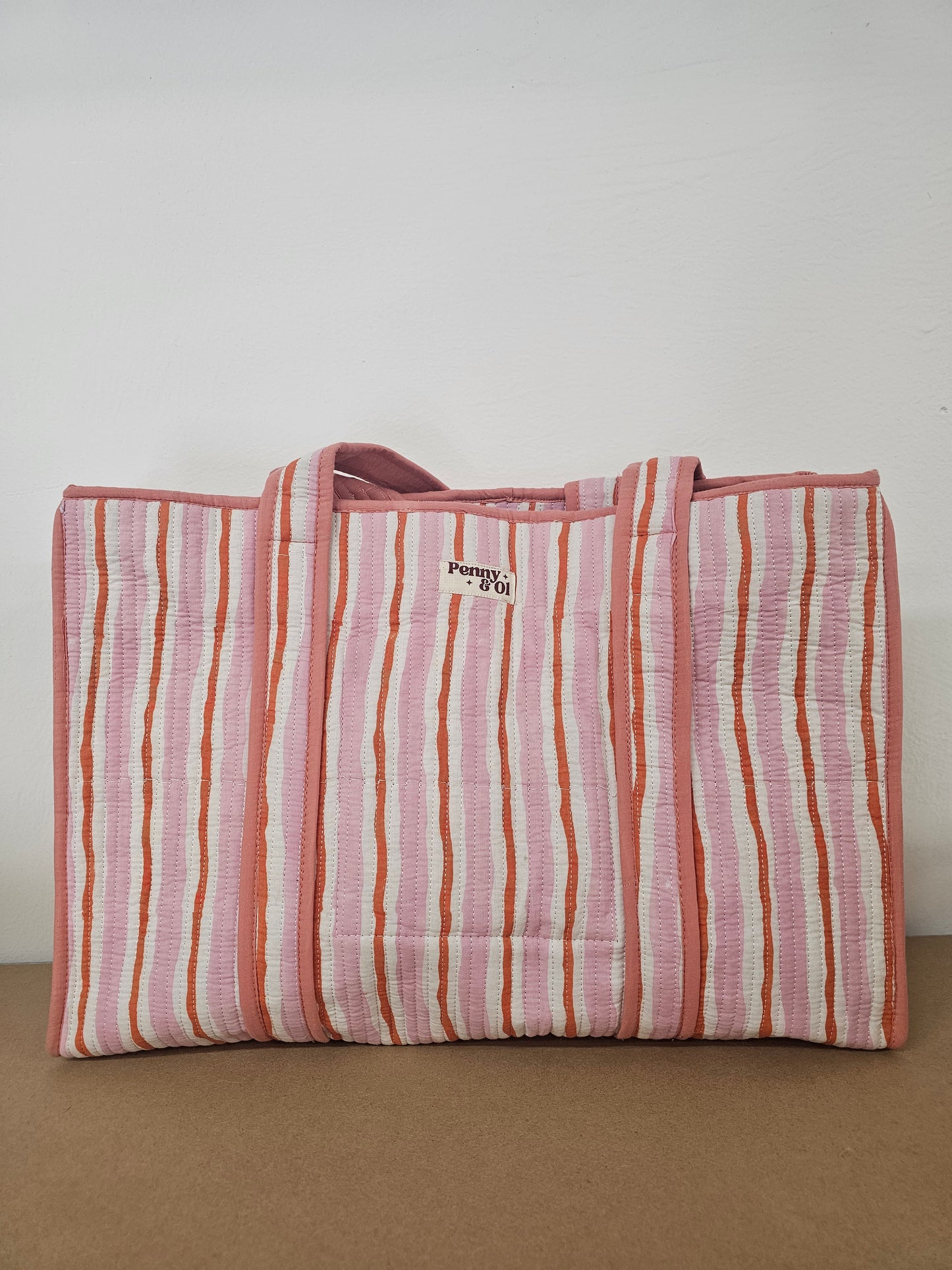 Peachy Pink Stripes Collection tote bags. Cotton tote bags all sizes