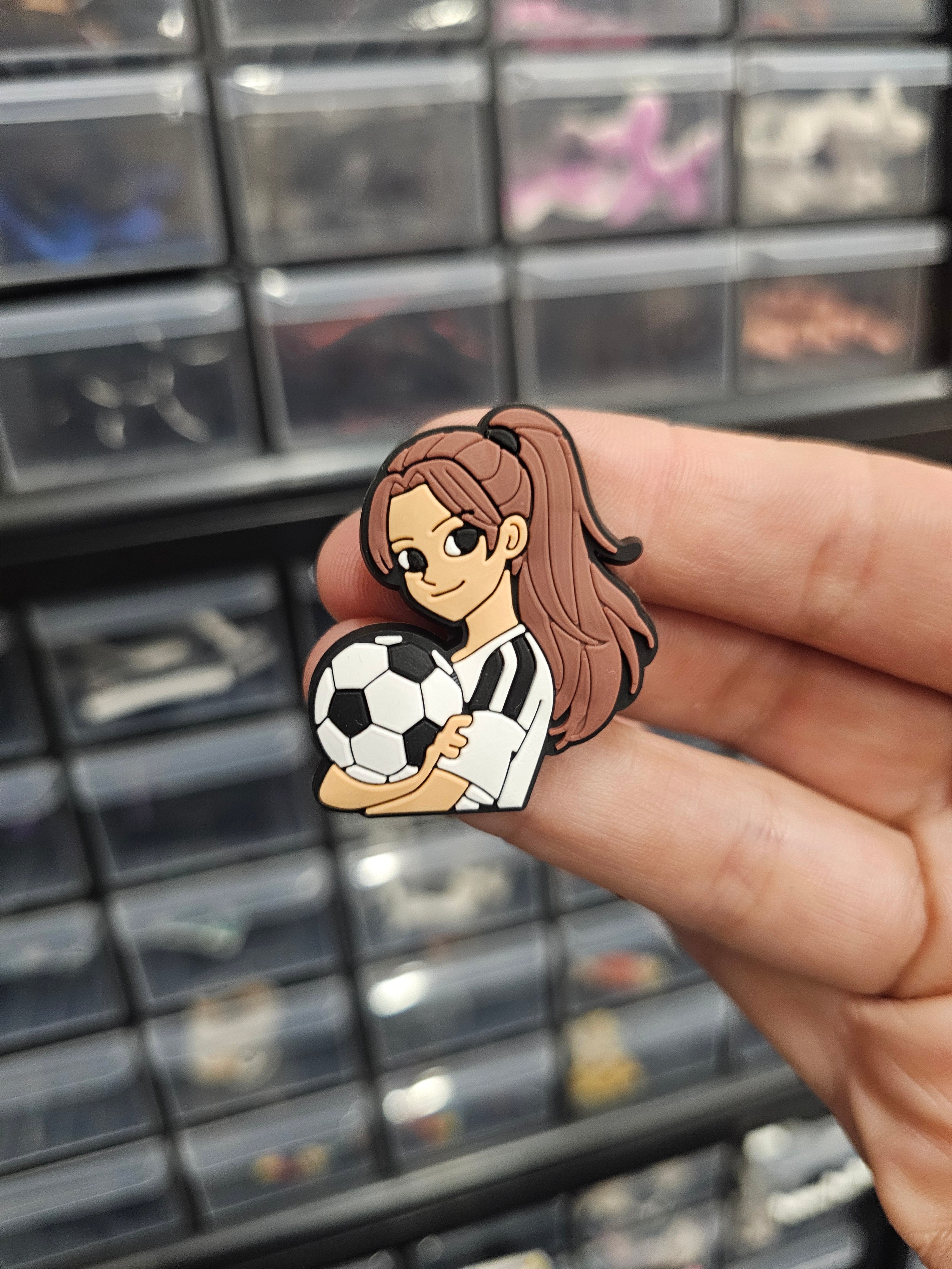 Brunette girl footballer shoe charm