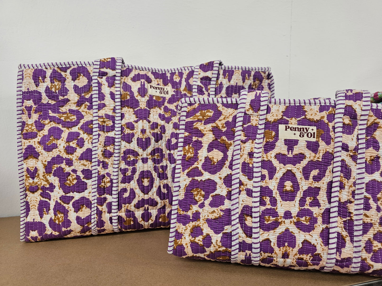 Purple Leopard Print Collection. Cotton, handmade tote bags