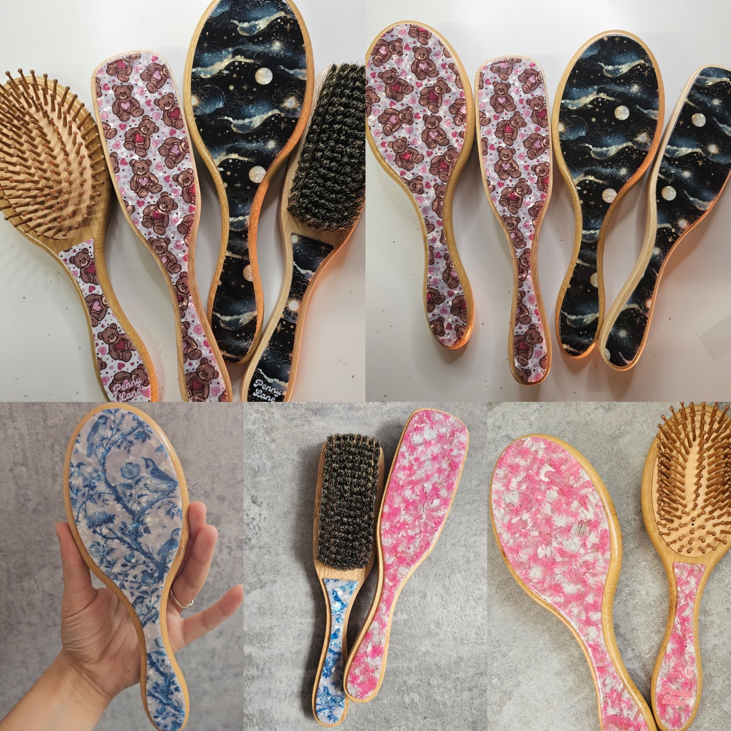 Hair Brush- Teddy Love, Twilight, Paddle Brush, Slick Back Boar Bristle