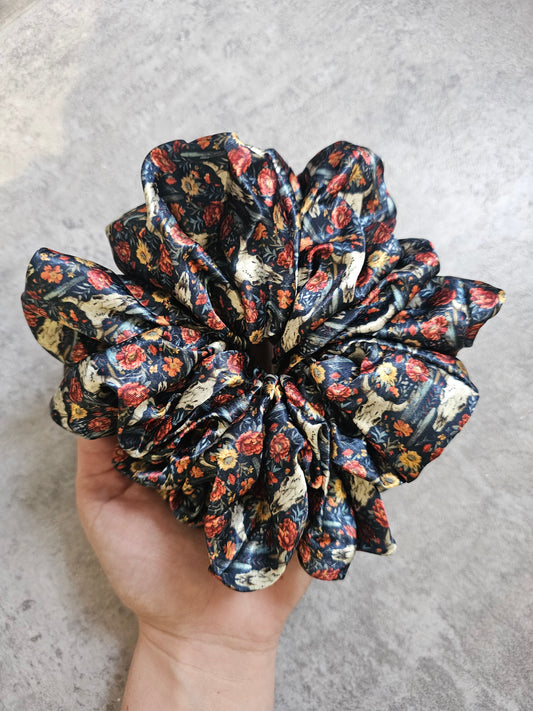 Midnight Vintage Western  XL Satin Hair Scrunchie