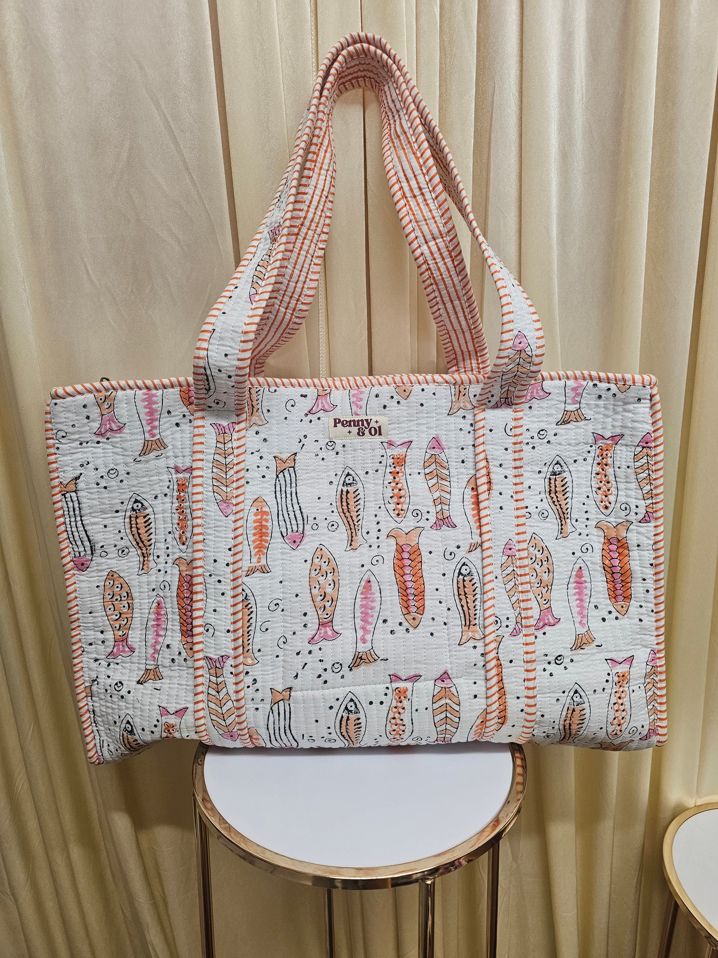 Lil fishes Large Cotton Tote Bag, Penny & Ol 100% cotton handmade bag.