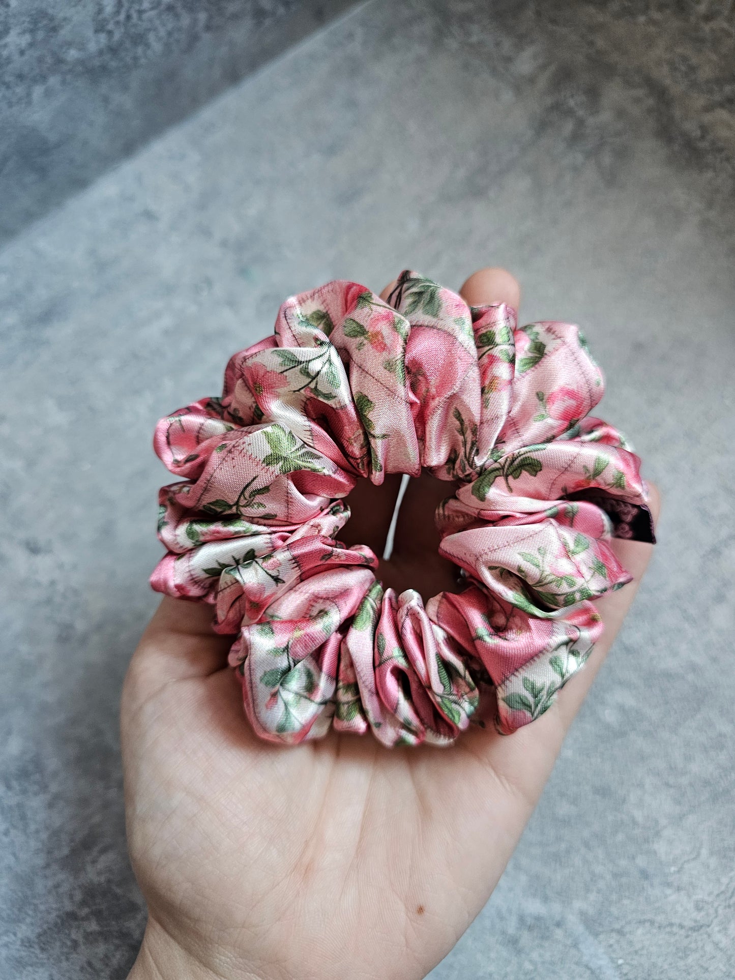 Pink Floral Patchwork Midi Satin Hair Scrunchie