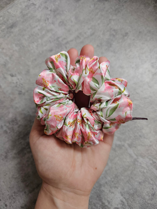 Pink Lilies MIDI Satin Hair Scrunchie