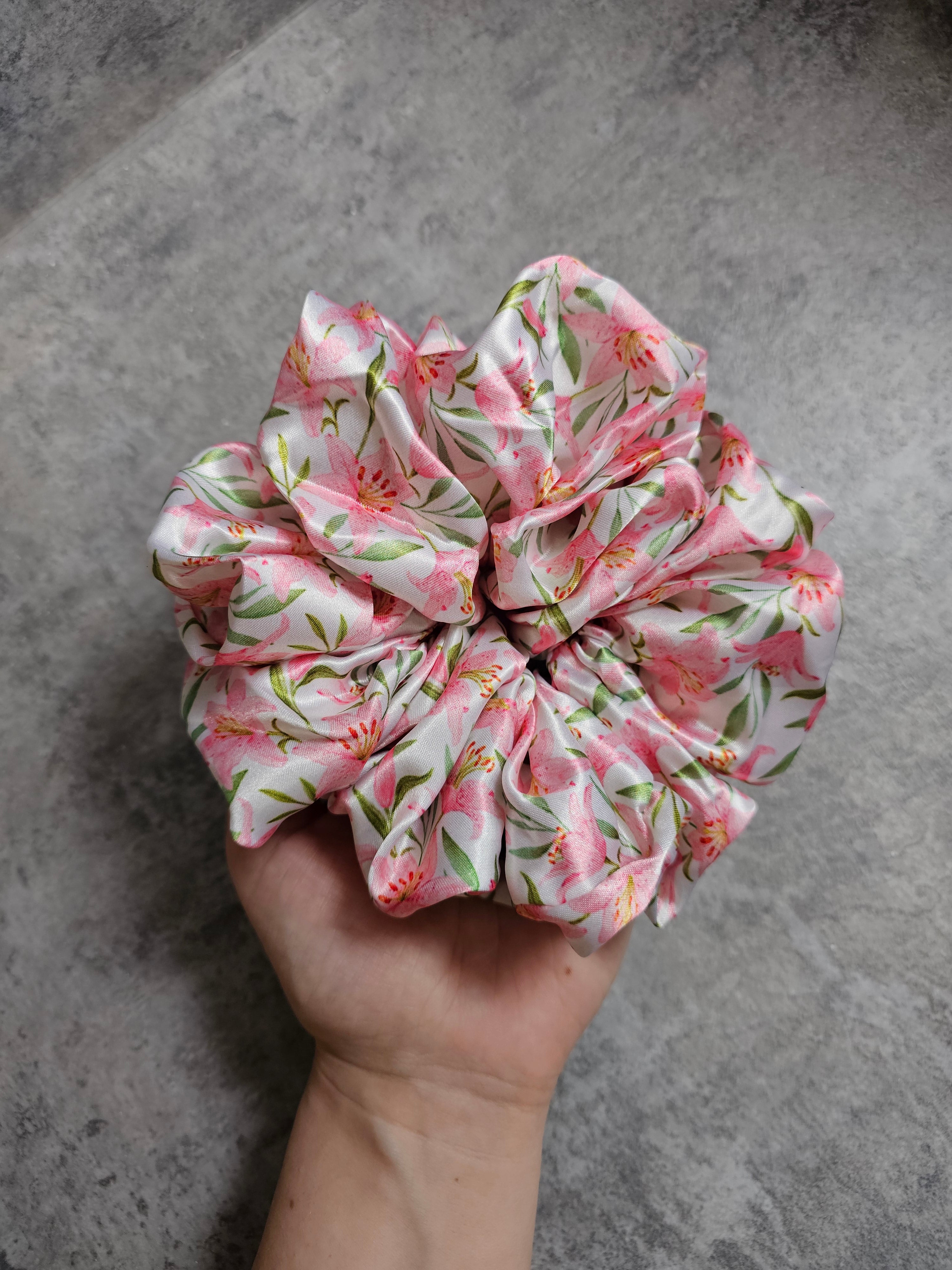 Pink Lilies XL Satin Hair Scrunchie