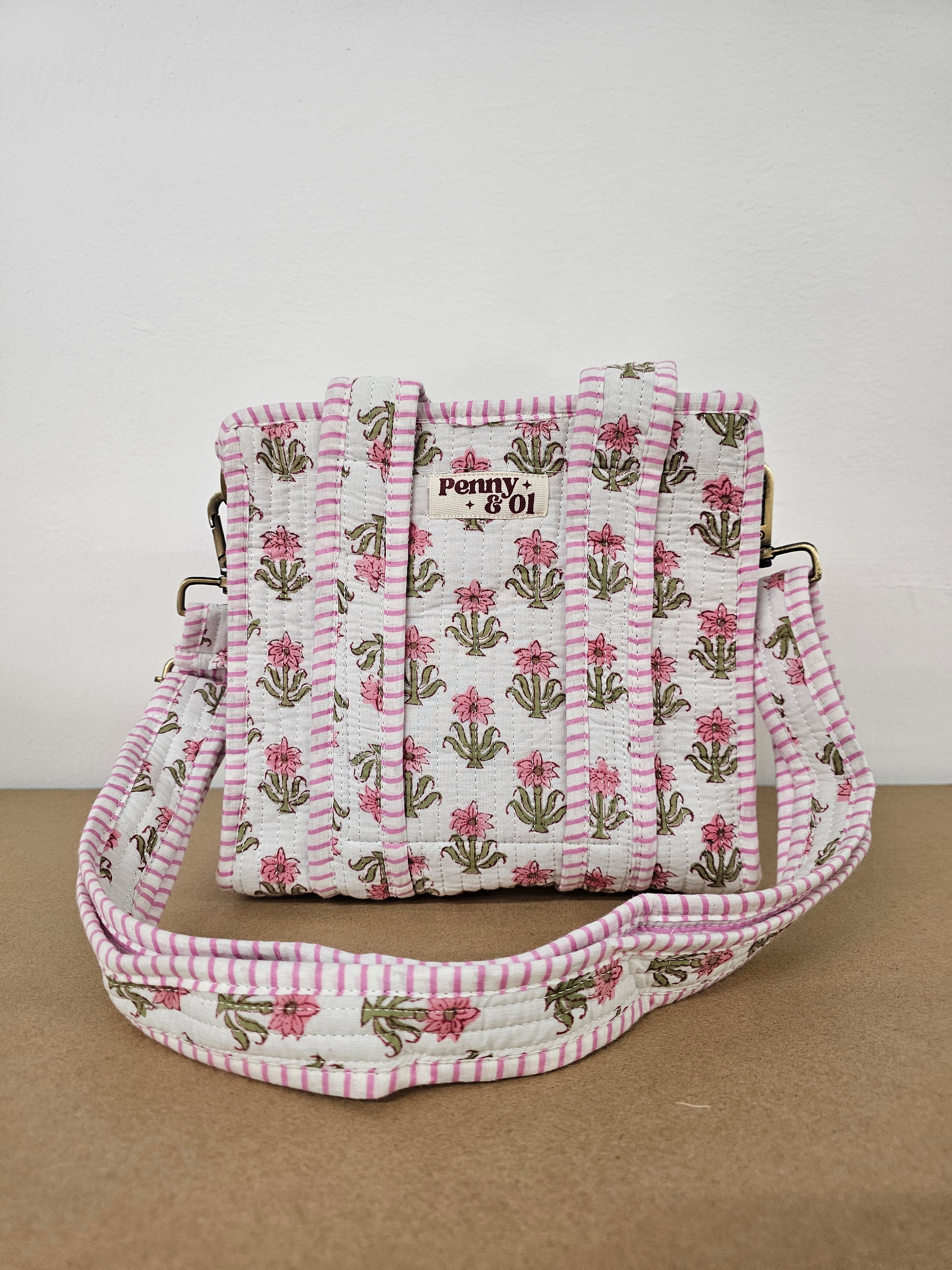 Baby Pink Floral Collection. Cotton, handmade tote bags.