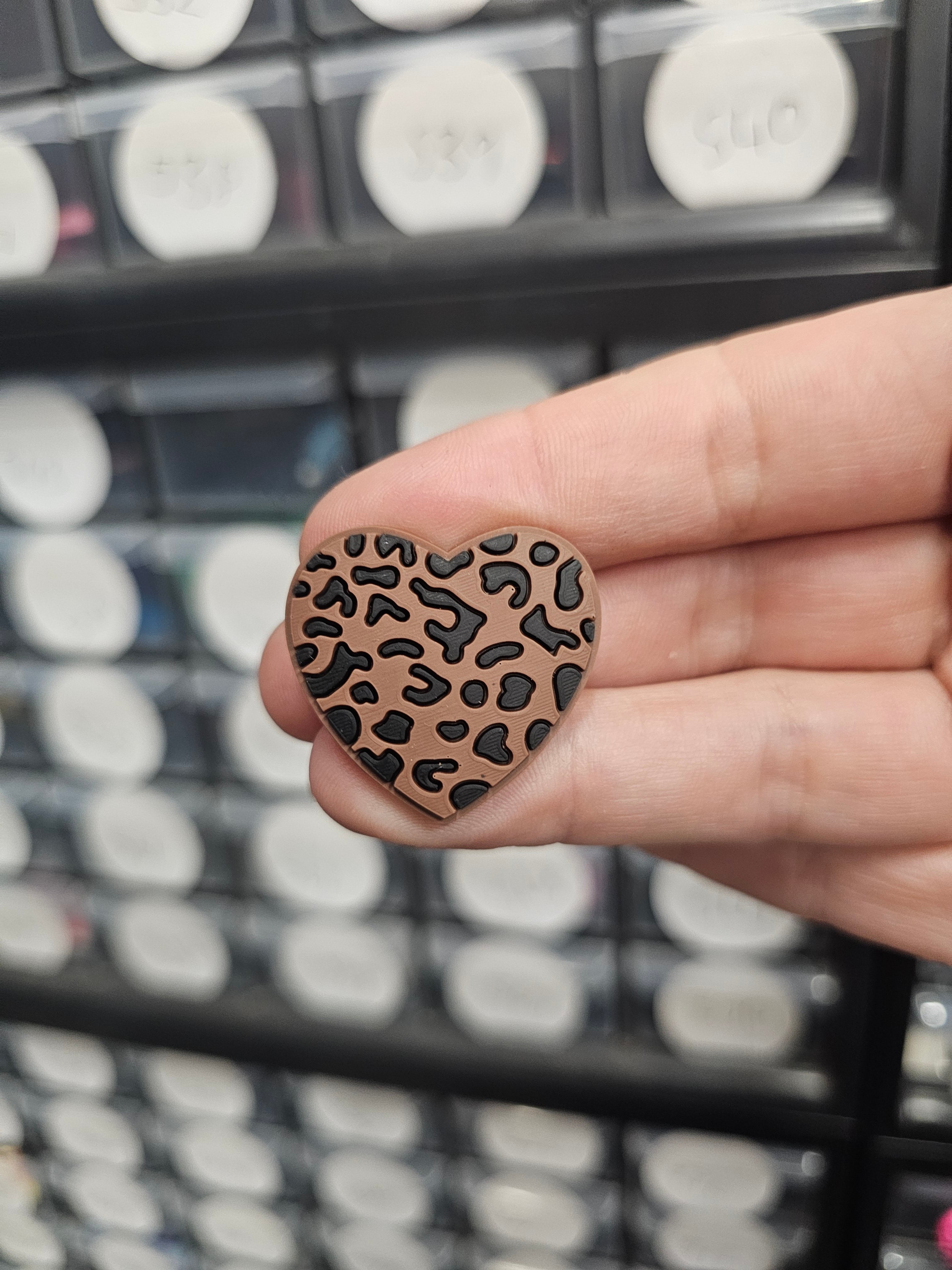 Brown leopard heart shoe charm