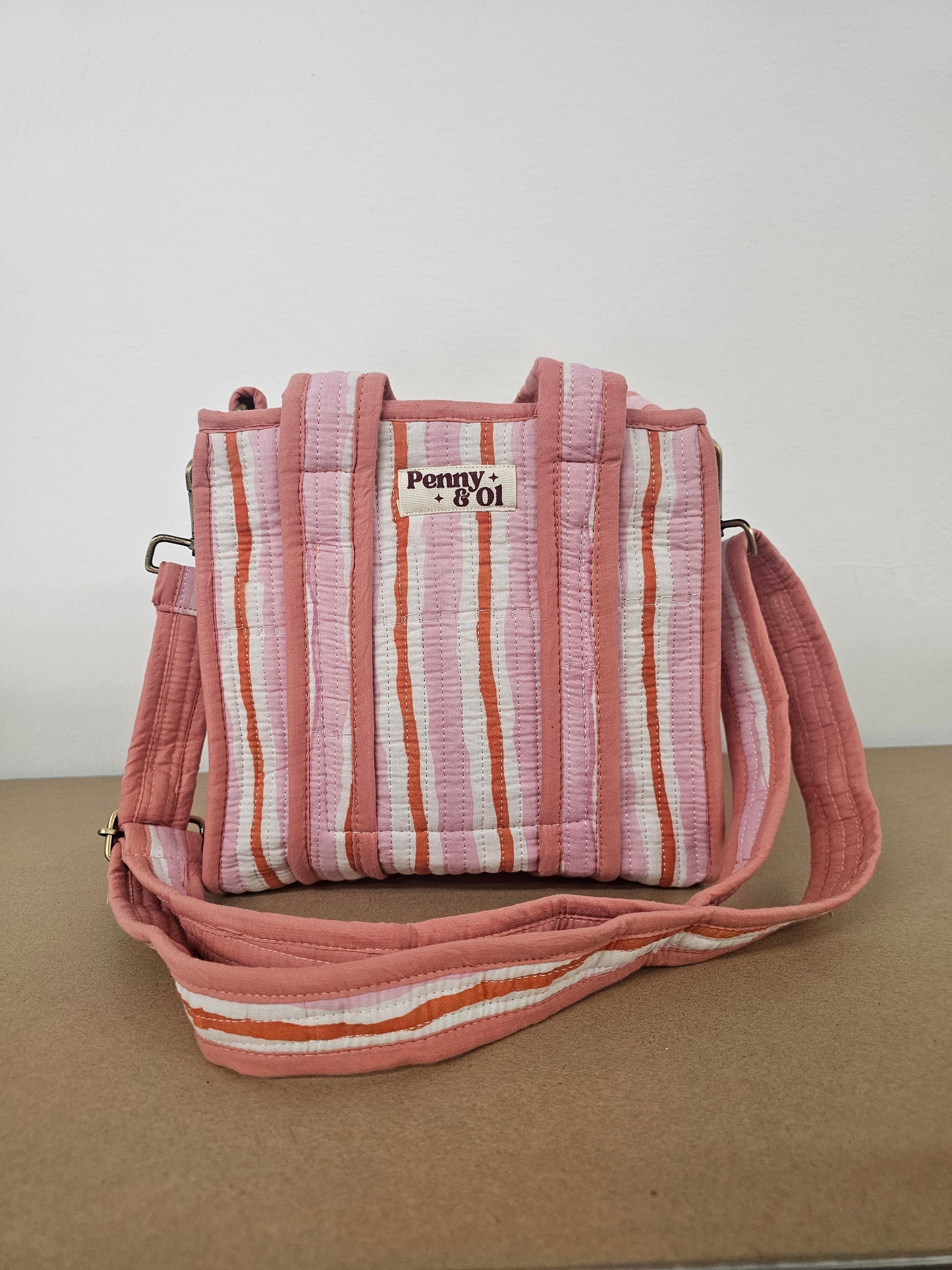 Peachy Pink Stripes Collection tote bags. Cotton tote bags all sizes