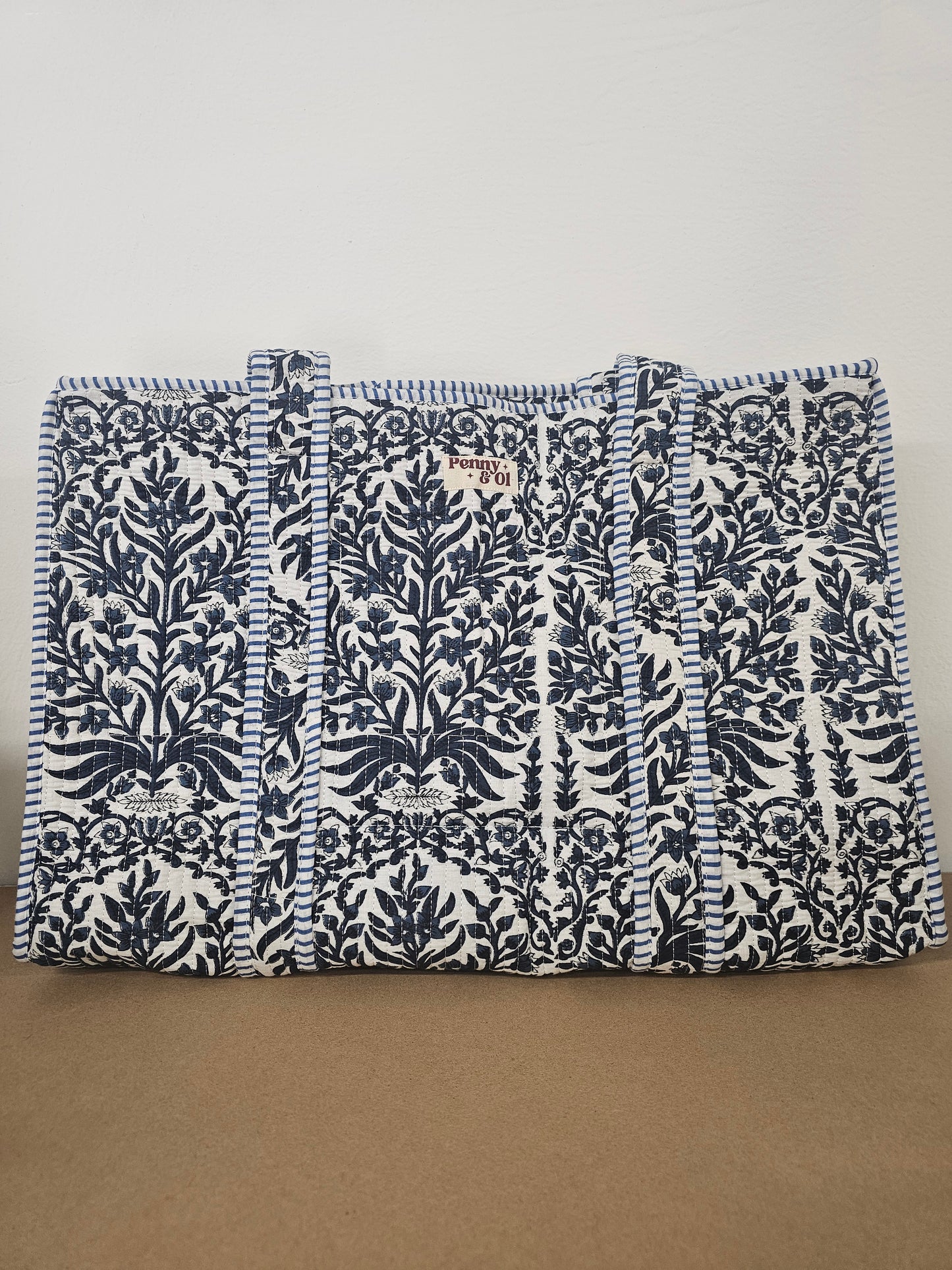 Navy Bloom Collection tote bags. Cotton tote bags all sizes