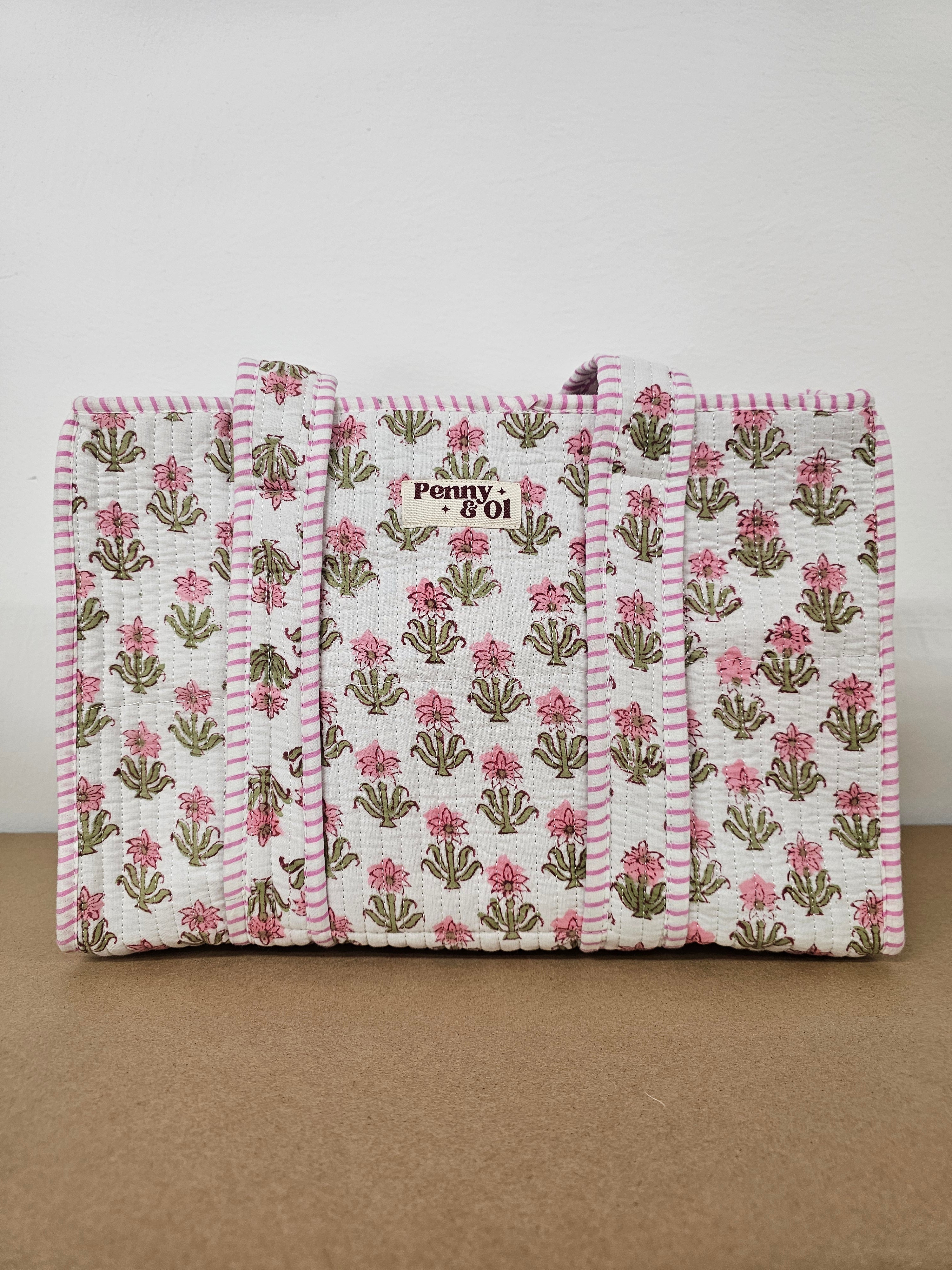 Baby Pink Floral Collection. Cotton, handmade tote bags.