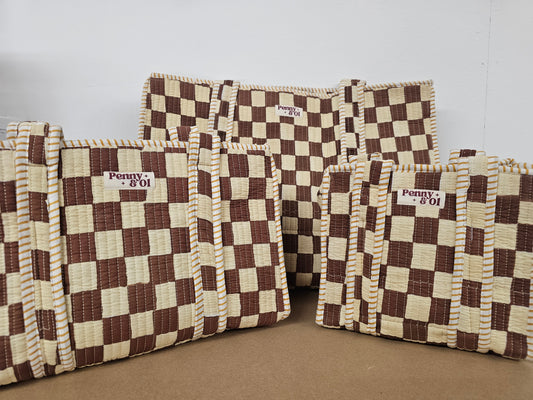 Brown Checkerboard Collection. Cotton, handmade tote bags