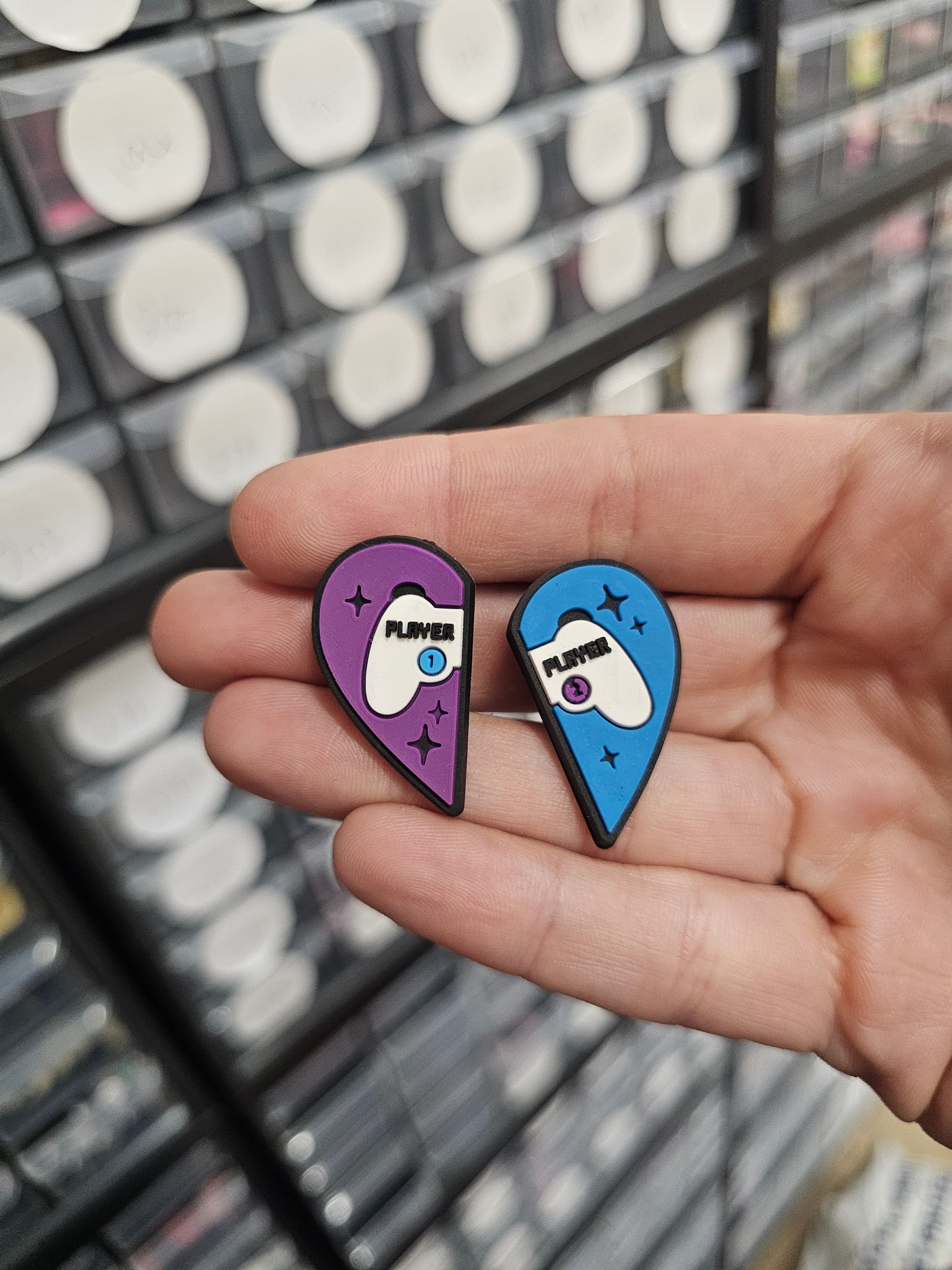 Player 1& 2, two peice shoe charms