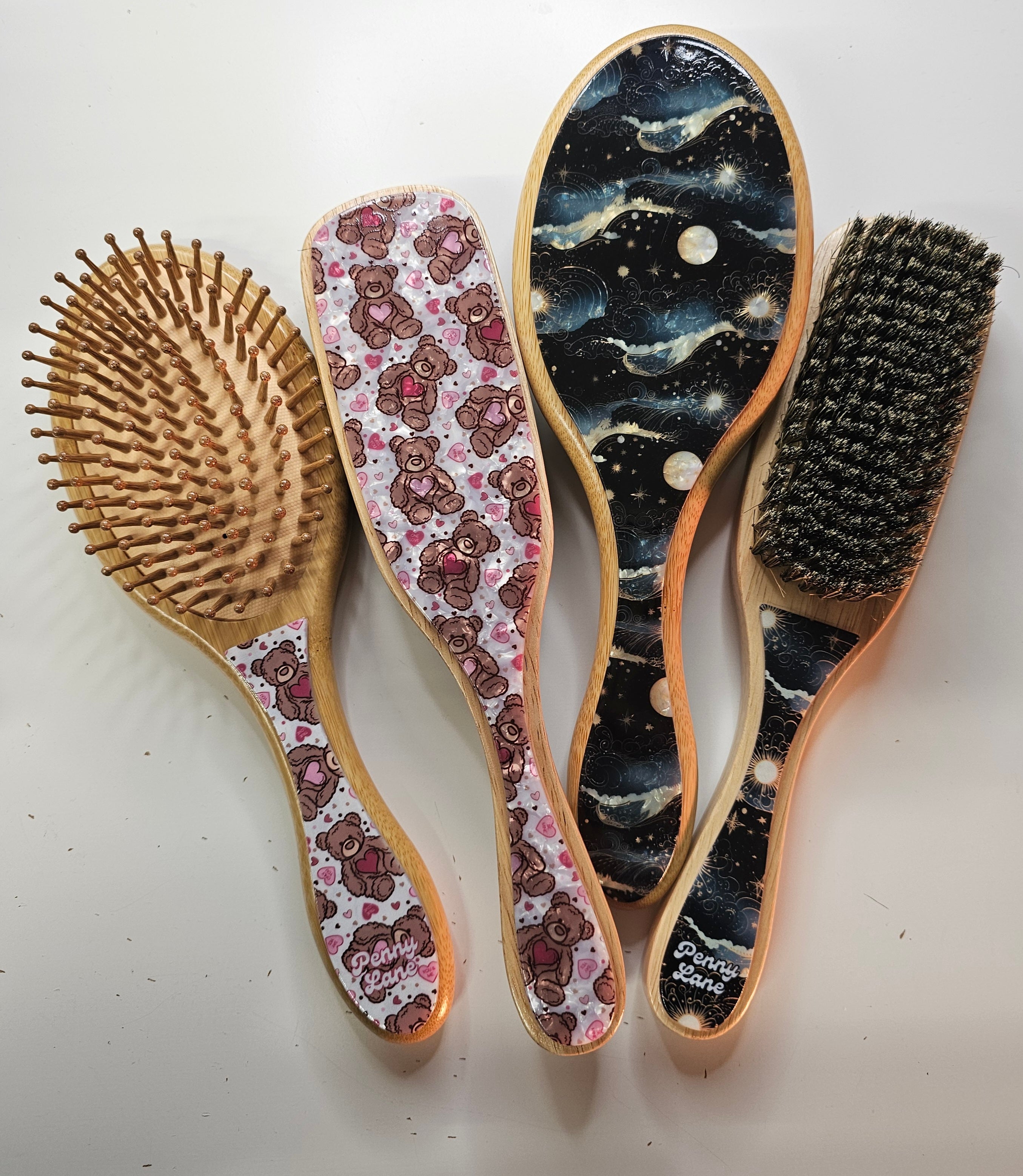 Hair Brush- Teddy Love, Twilight, Paddle Brush, Slick Back Boar Bristle