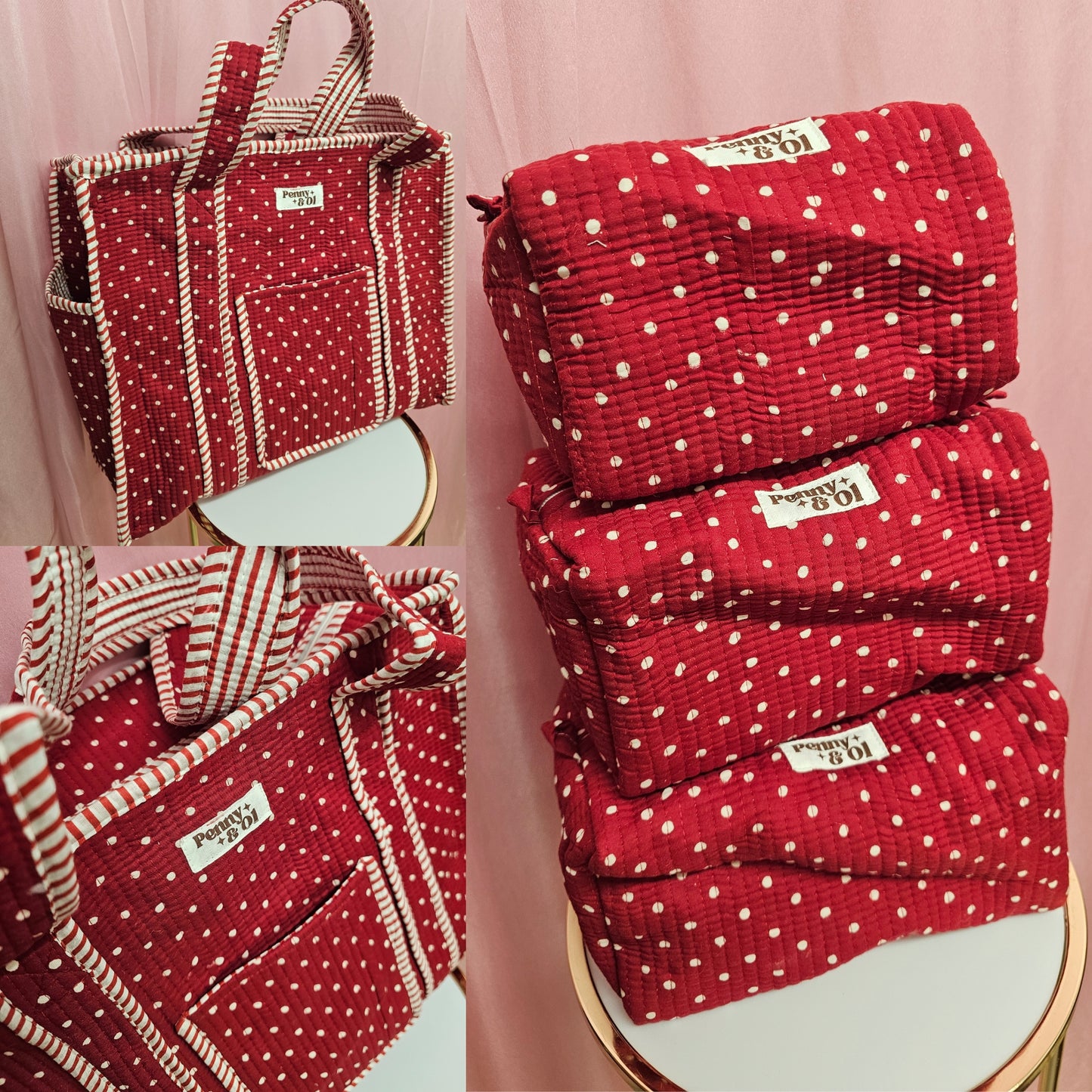 Red Polka Dot collection, tote bags. Cotton tote bags all sizes.