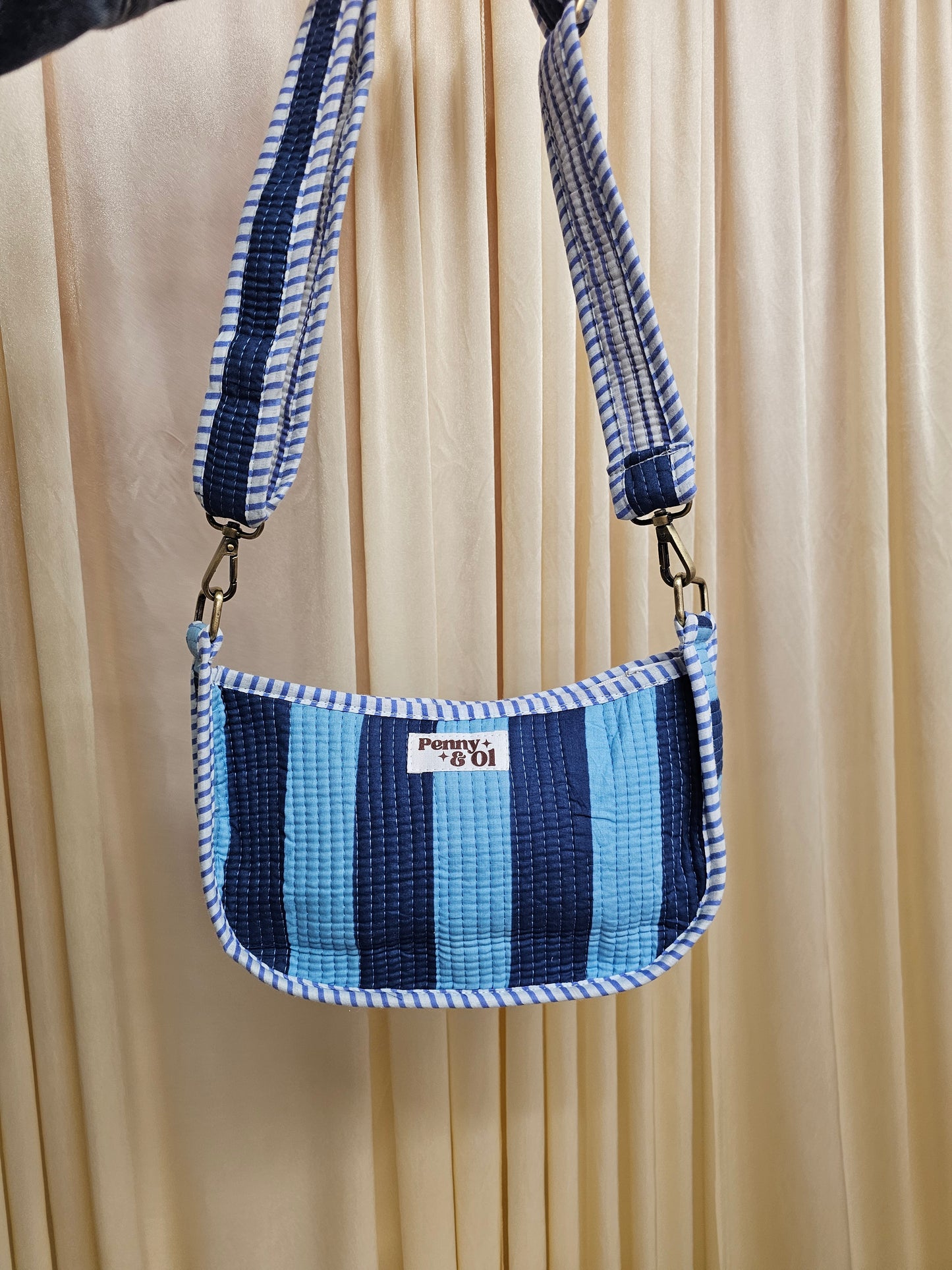 Blue stripes Mini shoulder tote bag, cross body bag.