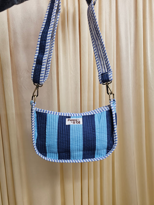 Blue stripes Mini shoulder tote bag, cross body bag.