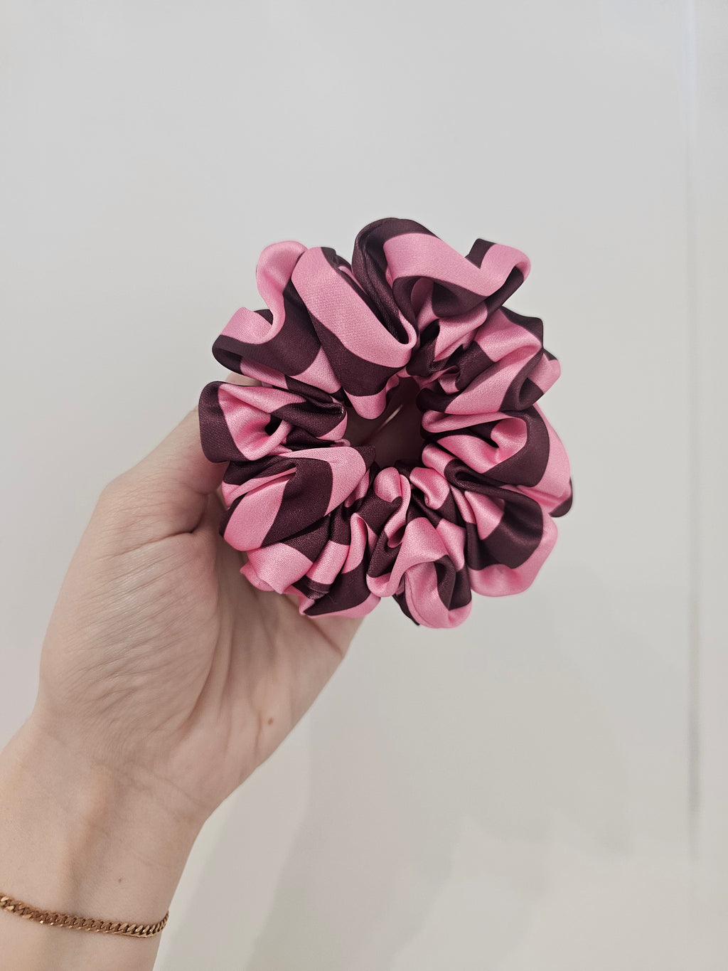 Burgundy and Pink stripe Luxury Satin MIDI Hair Scrunchie