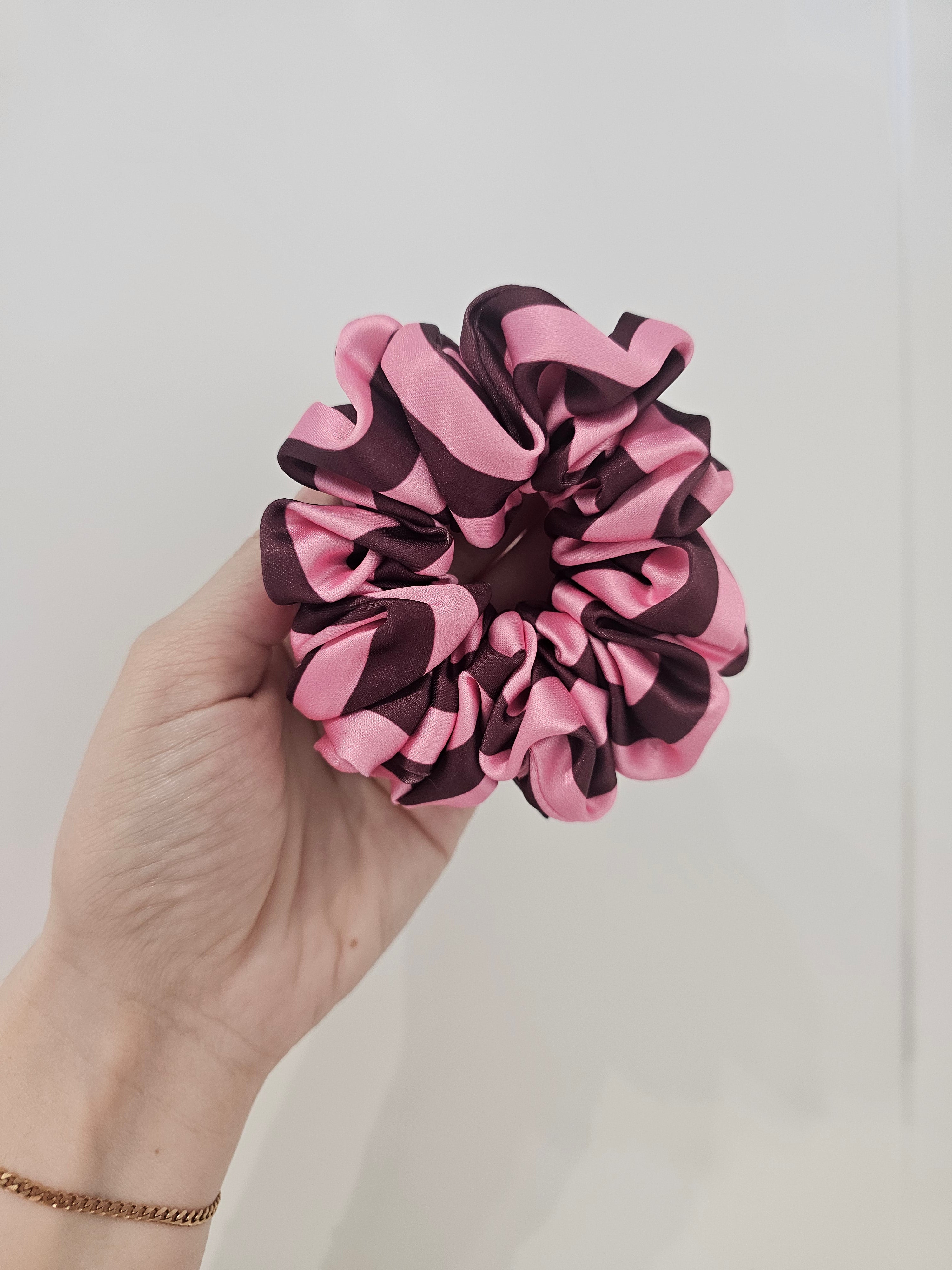 Burgundy and Pink stripe Luxury Satin MIDI Hair Scrunchie