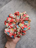 Pastel Roses soft cotton blend XL Hair Scrunchie.